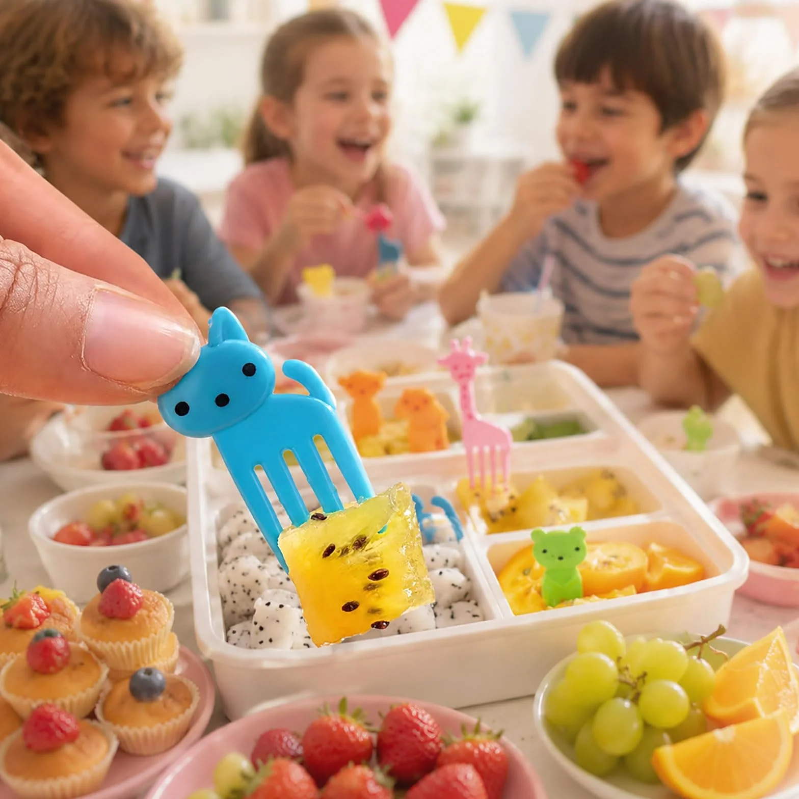 55 szt. Plastikowe Widełko Owocowe ze Zwierzęcym Dekoracje, Urocze Picks Food do ciasta Deser Owocowy, wielokrotnego użytku Mini Toothpick Bento Box Party Supply Lunch Akcesoria (losowy styl)