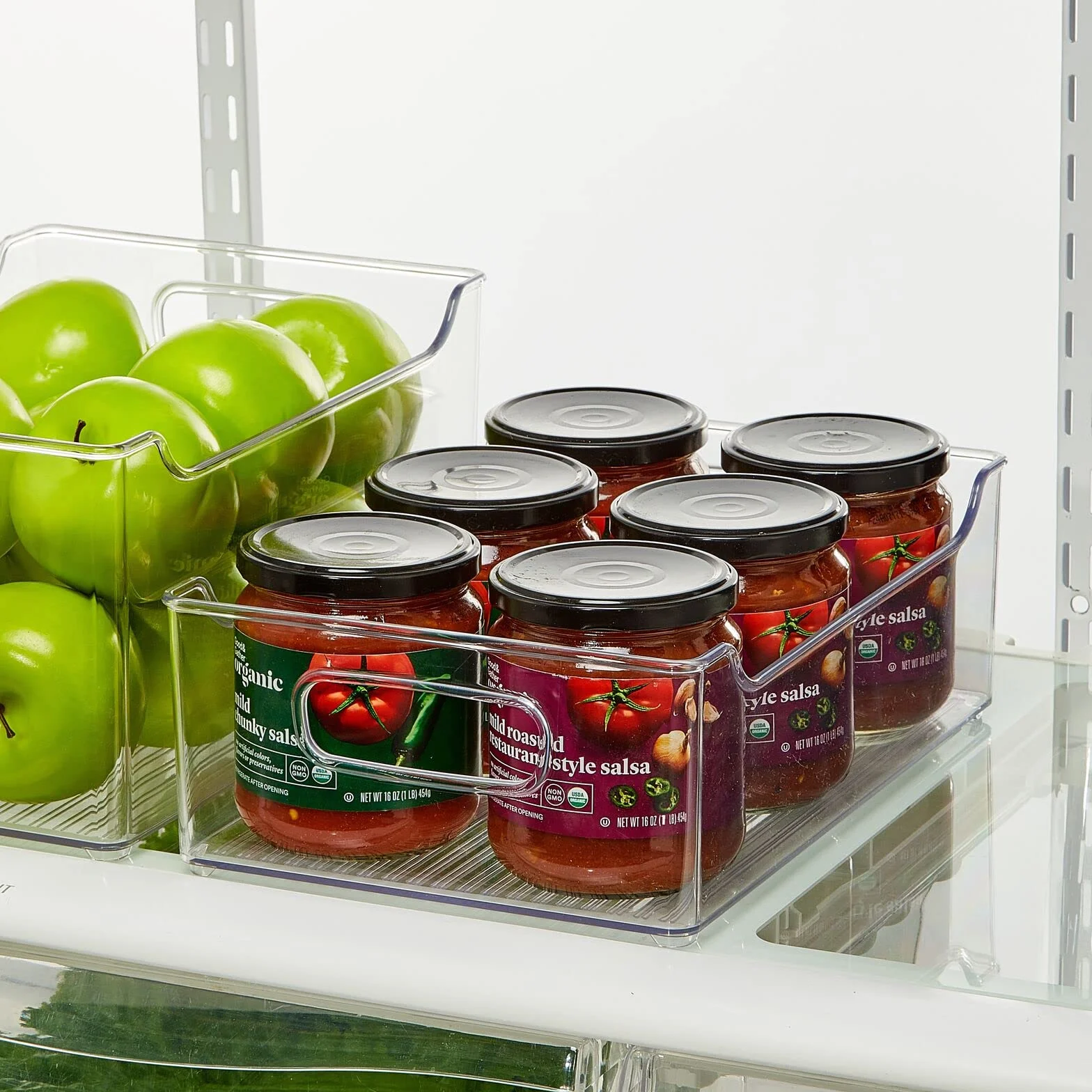 mDesign Organizer do przechowywania lodówki – kuchenne pudełko do przechowywania lodówek, zamrażarek, szafek i powierzchni – szuflada z przegródką na przekąski i produkty – 4 sztuki – przezroczysty