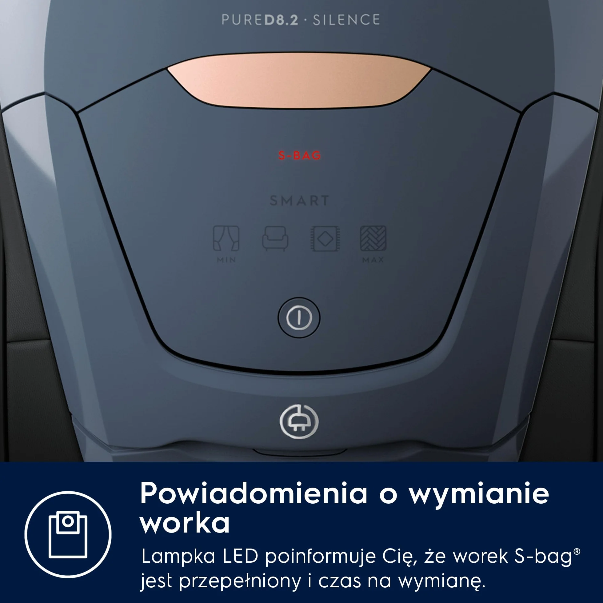 Electrolux Odkurzacz Workowy Pure D8 Silence PD82-8DB, Cicha praca 57dB, Moc 600 W, Automatyczna regulacja mocy, Zasięg 12 m, Szczotka do parkietów, Ssawka 3w1, Zmywalny filtr Hygiene 12, Niebieski