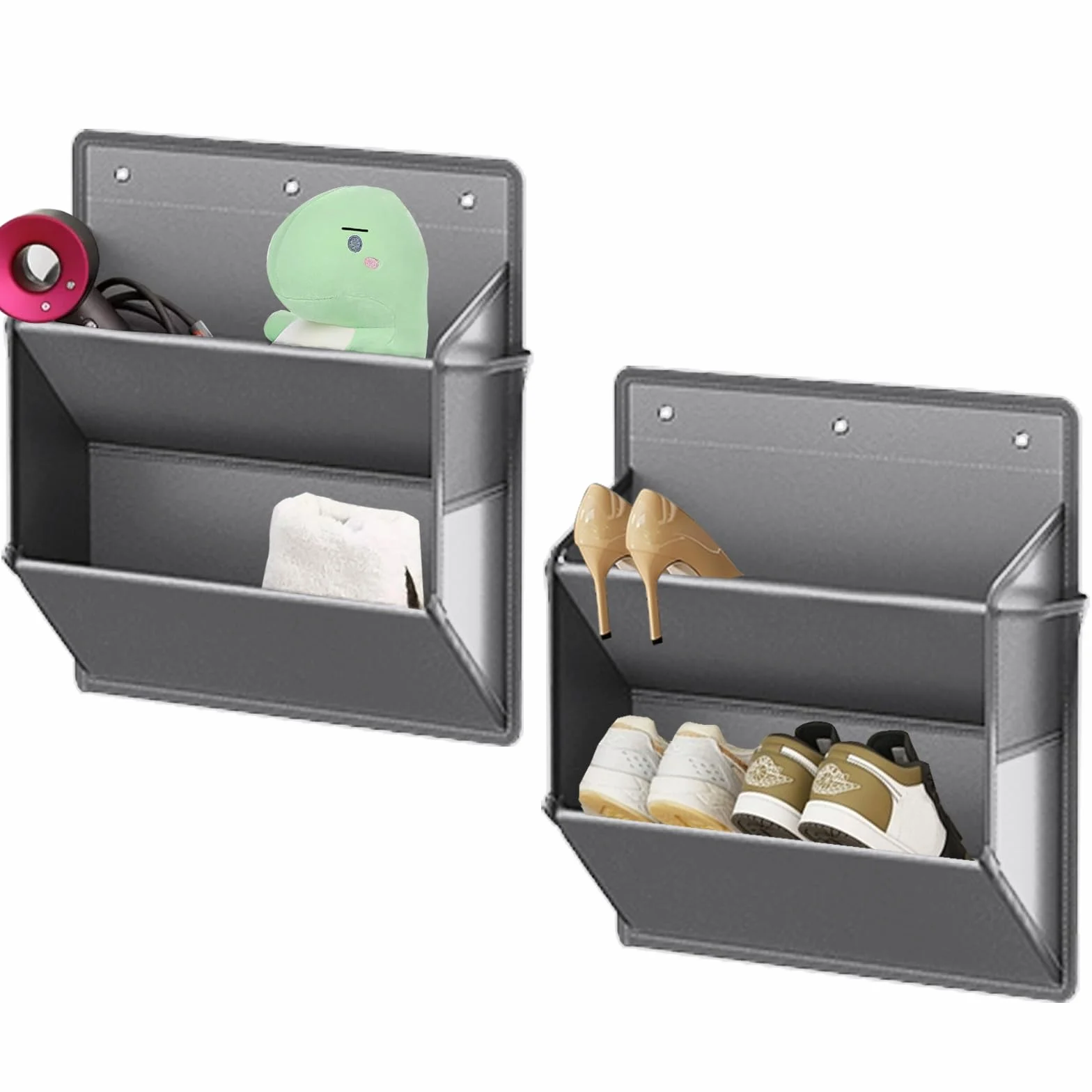 Wiszący organizer na buty, 2 sztuki, z haczykiem, regał na buty z 2 głębokimi kieszeniami na szafę, organizer wiszący na drzwi do szafy na kemping, do sypialni i kampera, szary