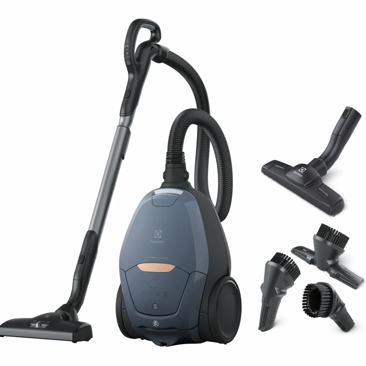 Electrolux Odkurzacz Workowy Pure D8 Silence PD82-8DB, Cicha praca 57dB, Moc 600 W, Automatyczna regulacja mocy, Zasięg 12 m, Szczotka do parkietów, Ssawka 3w1, Zmywalny filtr Hygiene 12, Niebieski