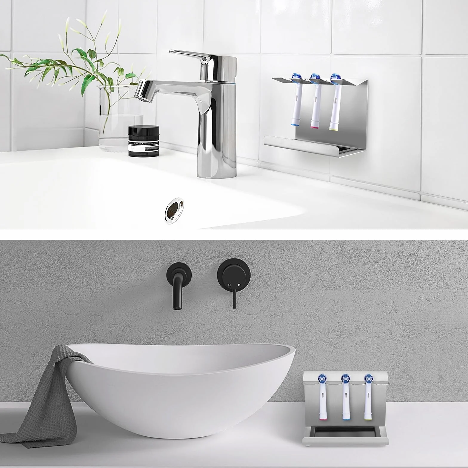Siegvoll Uchwyt na szczoteczki do zębów ze stali nierdzewnej do Oral-B iO Philips Sonicare na 3 elektryczne szczoteczki