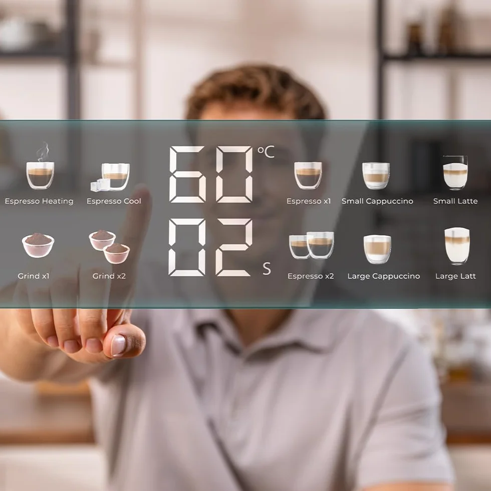 Cecotec Ekspres do kawy Barista Power Espresso 20 Barista Grind & Latte. 1350W, 20 barów, młynek stożkowy, 2,6 l zbiornik na wodę, 100g kawy i 500ml mleko, ekran dotykowy, samoczyszczenie, dostosowany