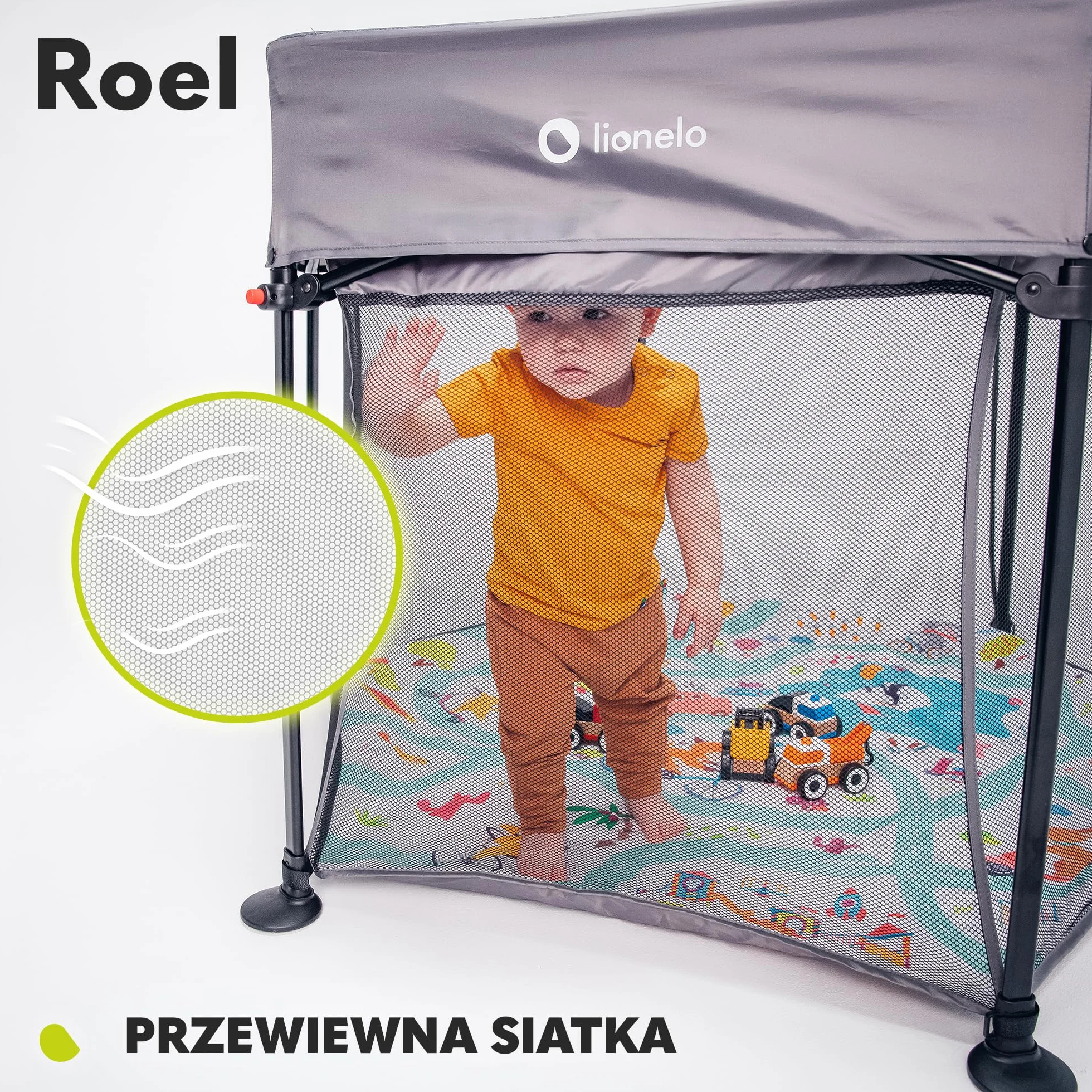 LIONELO Roel kojec dla dzieci do 15 kg, duży format 136 x 86 cm, sześciokątny kształt, LockGuard, zapięcie składane, wzmocniona podstawa, antypoślizgowe stopki, torba ochronna