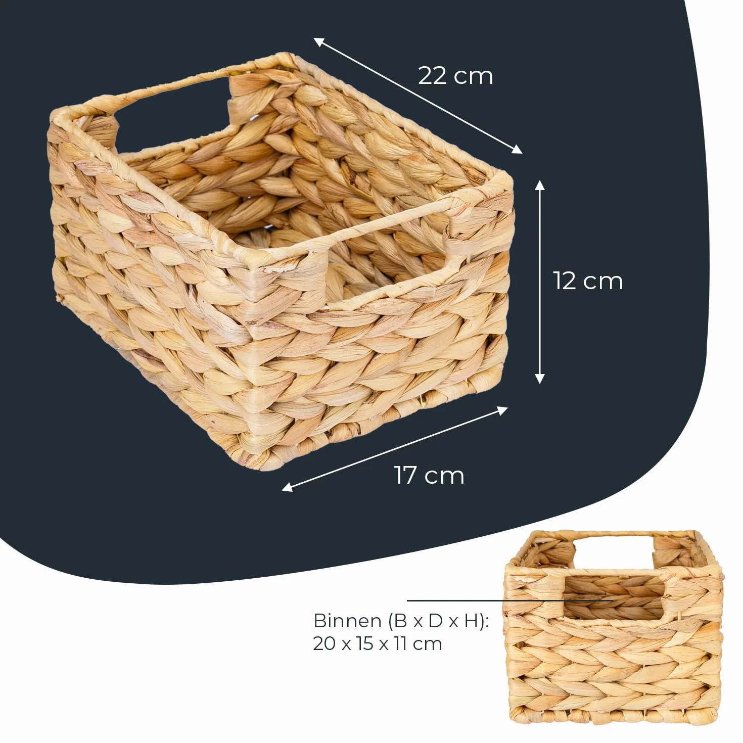 Kosz do przechowywania pleciony z hiacyntu wodnego trawy morskiej zestaw 2 sztuk rozmiar S 22 x 17 x 12 cm