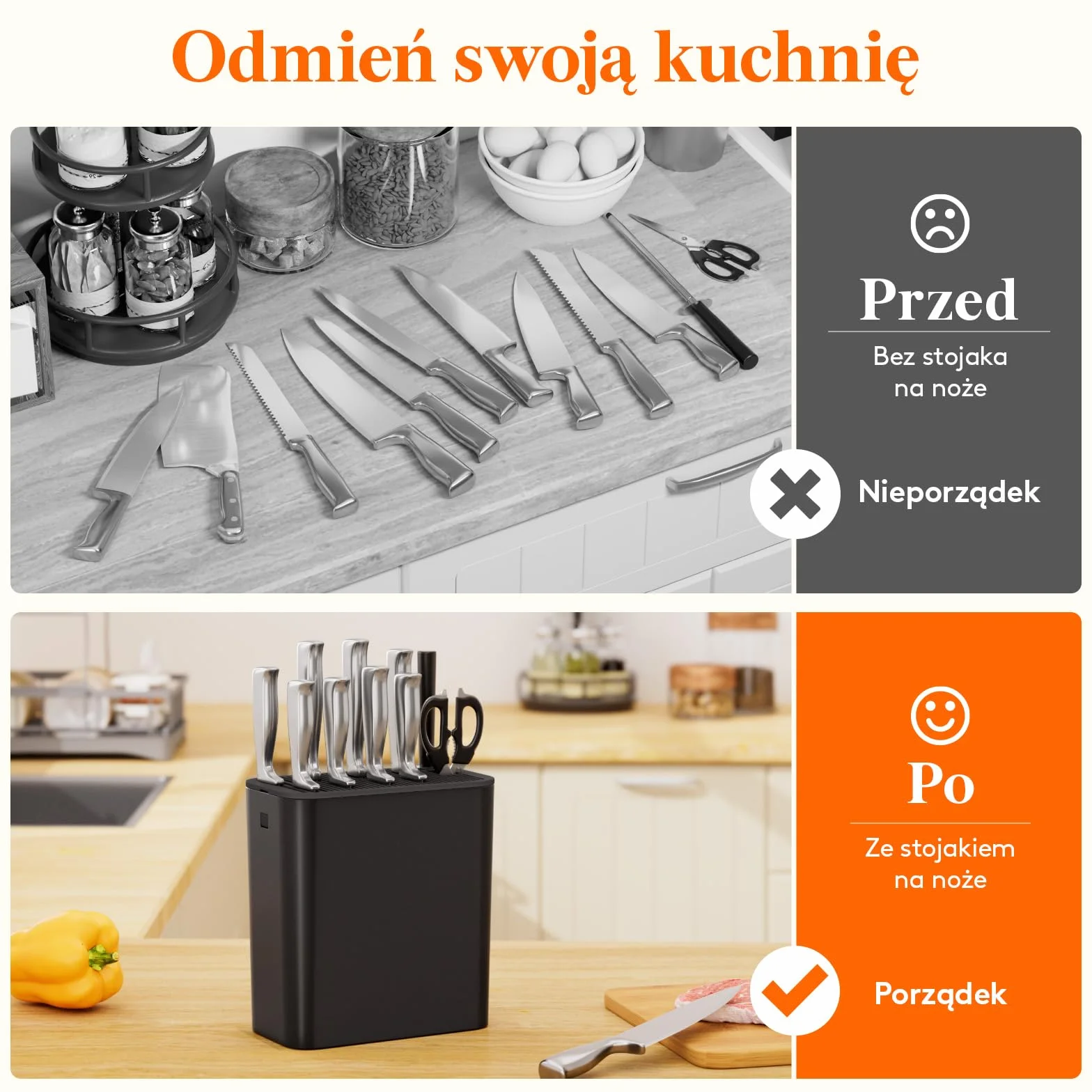 Lifewit Blok na noże bez noża, uchwyt na 25 noży z otworem na nożyczki i ostrzałkę do noży, stojak na noże z tworzywa sztucznego z otworami odpływowymi i antypoślizgowymi nóżkami do blatu kuchennego