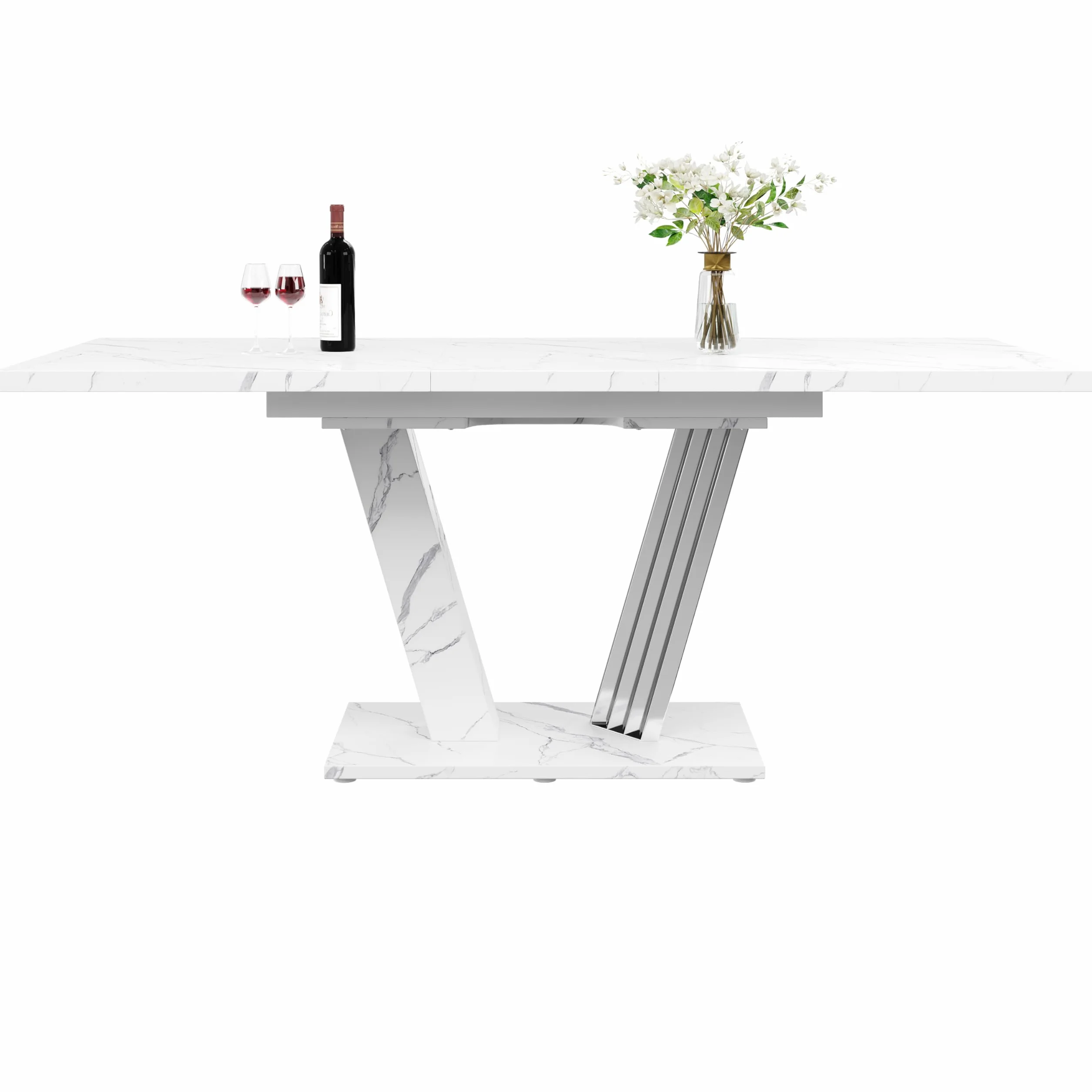 Stół wysuwany z marmurową płytą 120-160 x 80 x 76 cm – stół kuchenny z wysuwanym liściem i stelażem z motylami do kuchni i salonu