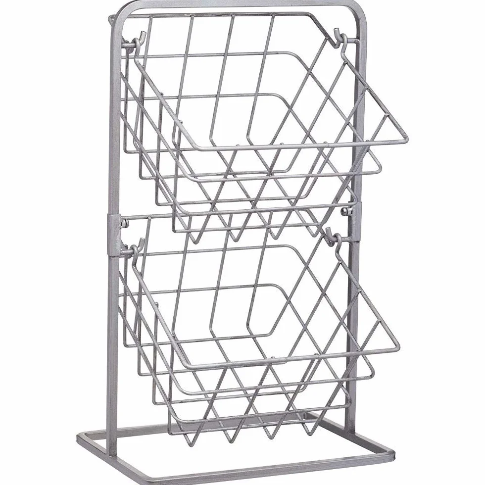 KitchenCraft Kuchenne Kosze do Przechowywania Produktów Industrial Kitchen, Styl Vintage, Drut Warstwowy, 25 × 22 × 41 cm - Kolor Szary