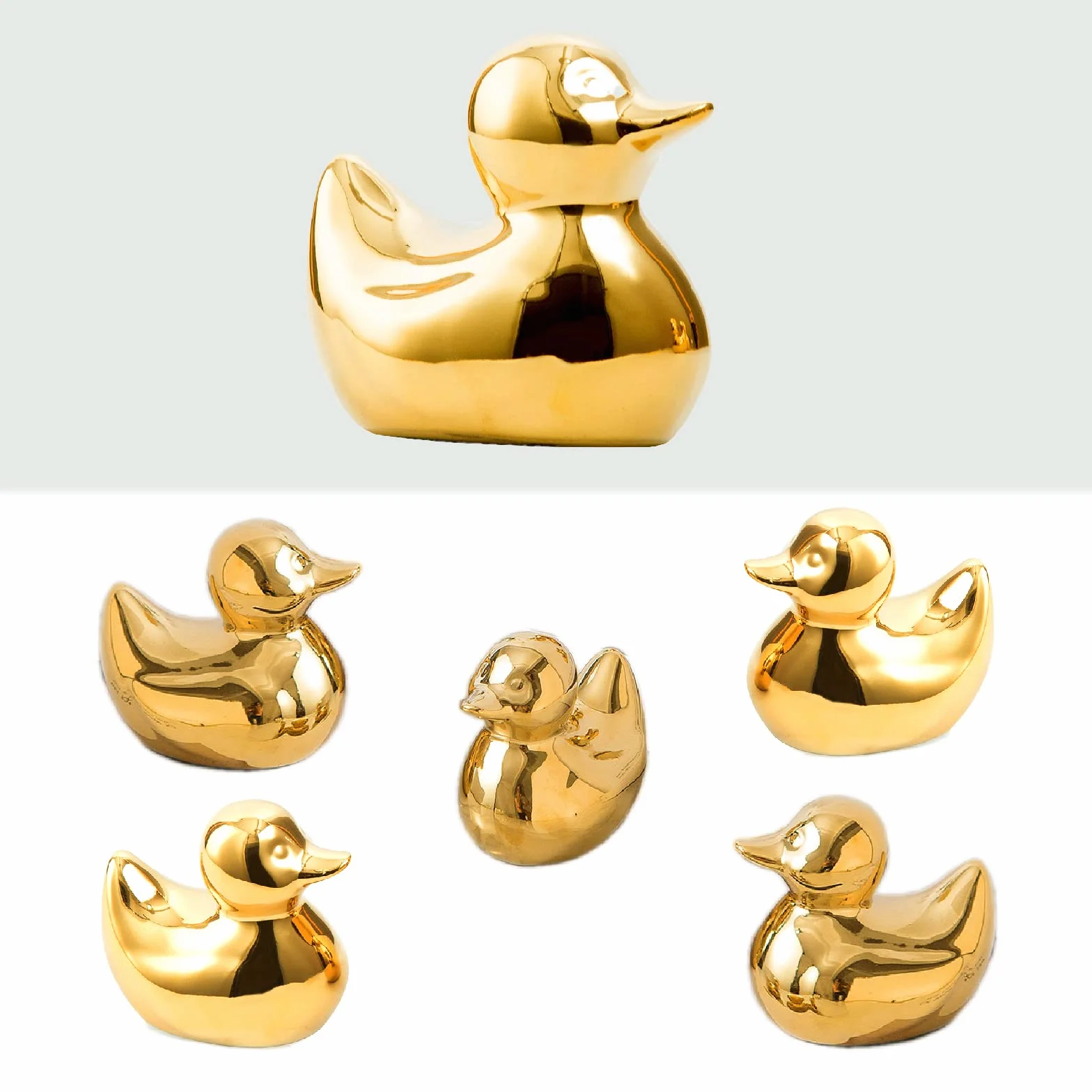 Złote ceramiczne figurki kaczki, wystrój domu rzeźby zwierząt i posągi ręcznie robione dekoracje artystyczne, zestawy mini kaczki 3 szt