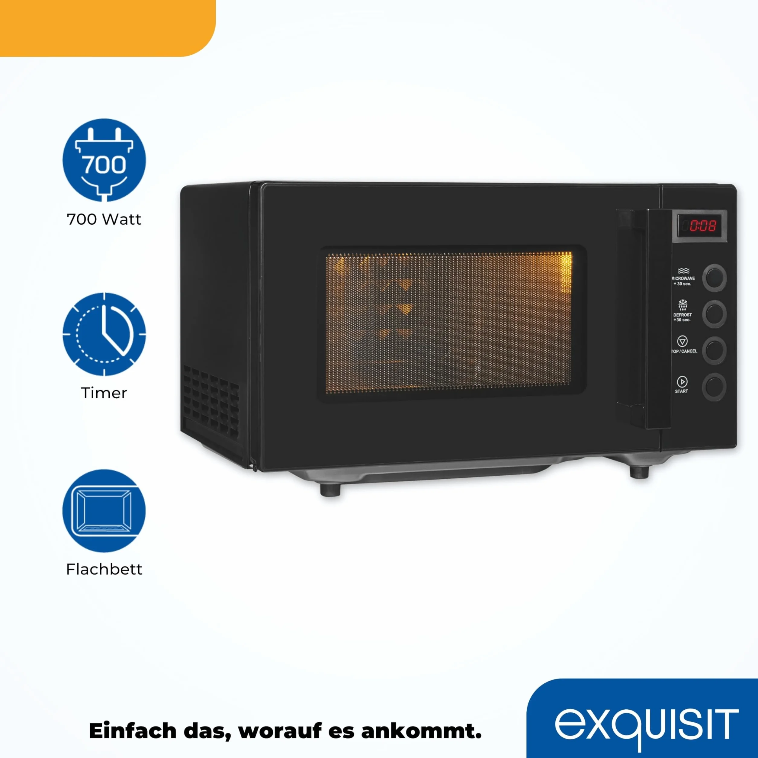 Exquisit Kuchenka mikrofalowa MW7020-F-030DI czarna | Flatbed | 700 W | Timer | 20 litrów | 5 poziomów mocy