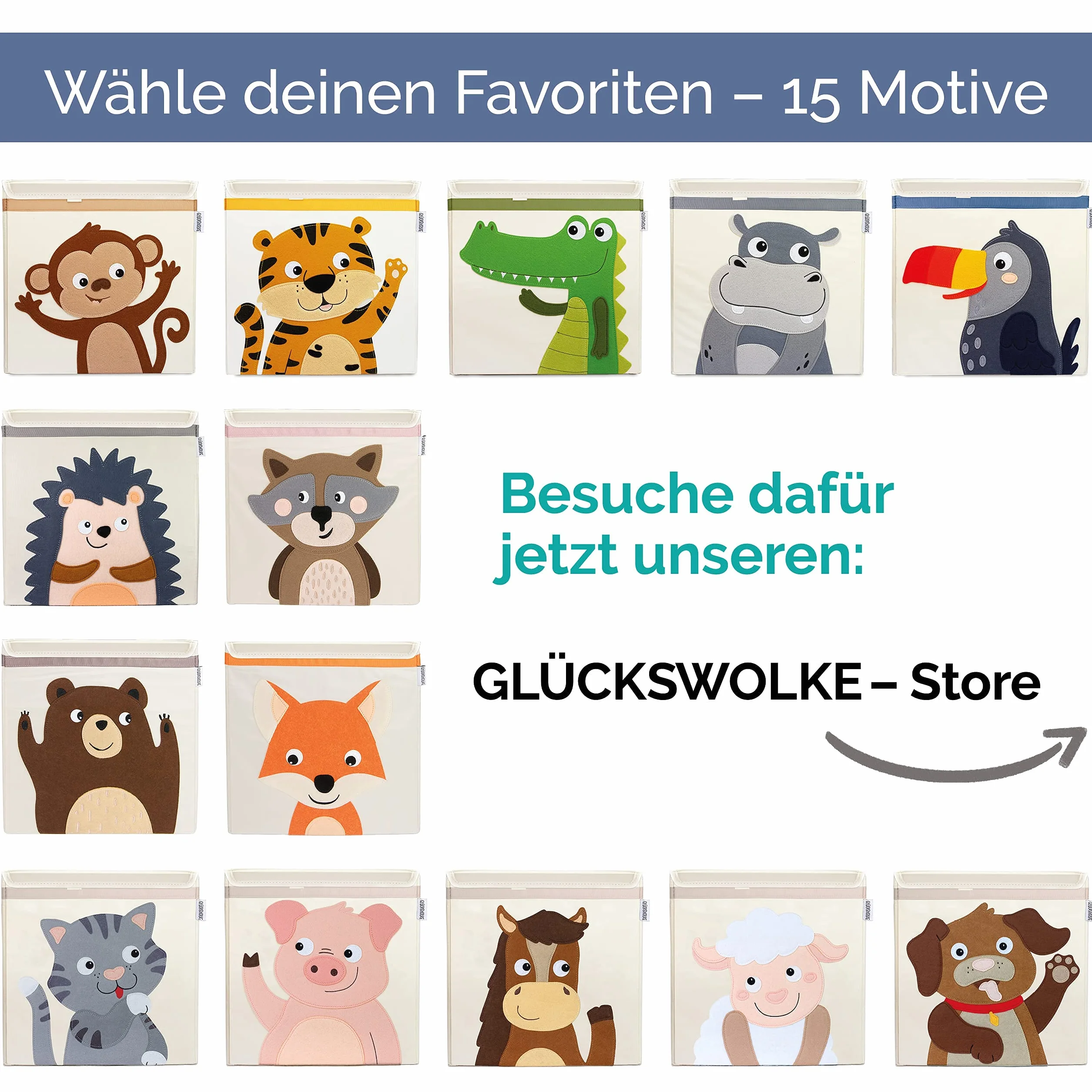 GLÜCKSWOLKE Pudełko do przechowywania dla dzieci – 15 motywów I skrzynka na zabawki z pokrywką do pokoju dziecięcego I pudełko na zabawki (33x33x33) I gospodarstwo rolne świnka (świnia)