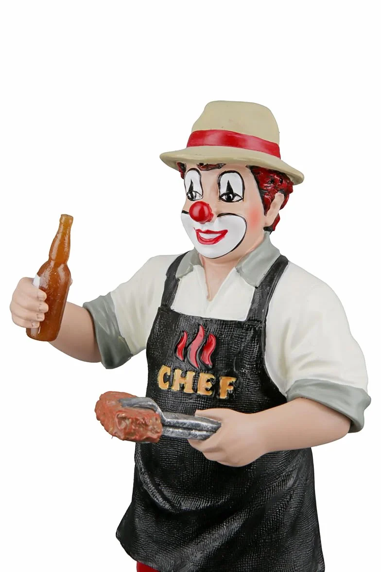 GILDE Clown grill szefa kuchni z żywicy syntetycznej, prezent na grilla – prezent dekoracyjny figurka i przedmiot kolekcjonerski – wielokolorowy, 15 cm wysokości, 13 cm szerokości, 7 cm głębokości