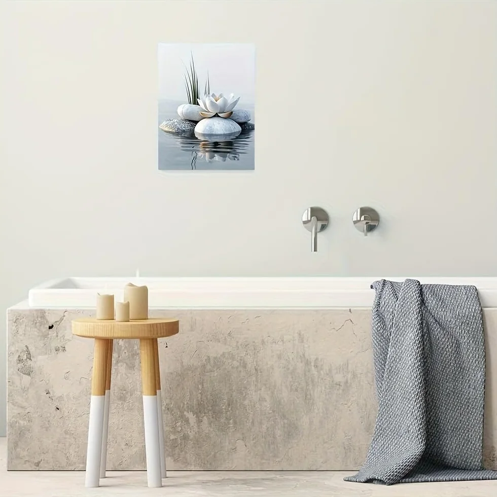 IHHGNB Zen Stone White Lotus Canvas Decoration Modern Minimalist Nature Wall Decor 40x50cm No Frame