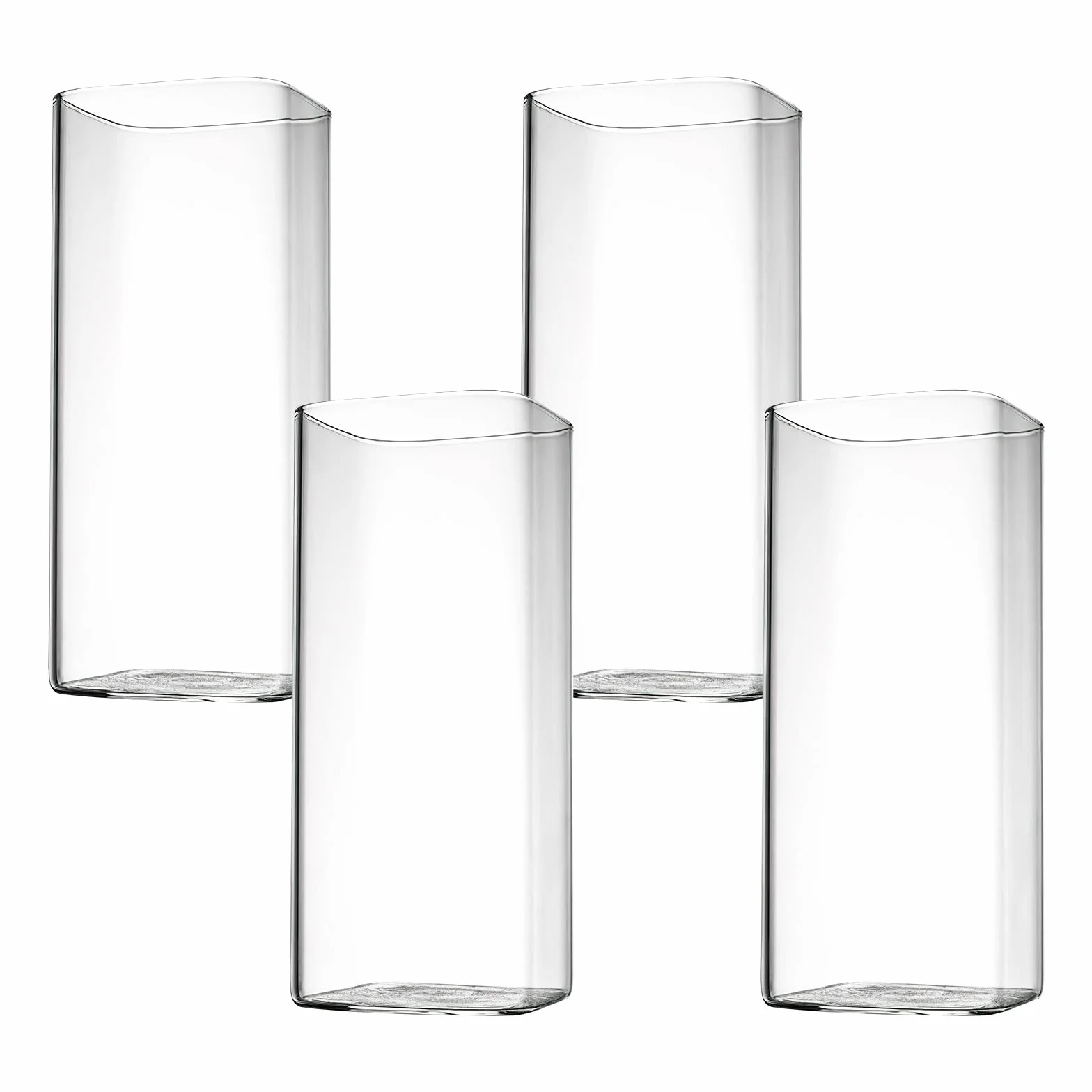 HENGBIRD Przezroczyste szklanki do napojów, 4 sztuki, 400 ml, cienkie kwadratowe, eleganckie szklanki barowe na wodę, sok, piwo, napoje, koktajle, mojito i napoje mieszane (cienkie kwadraty)