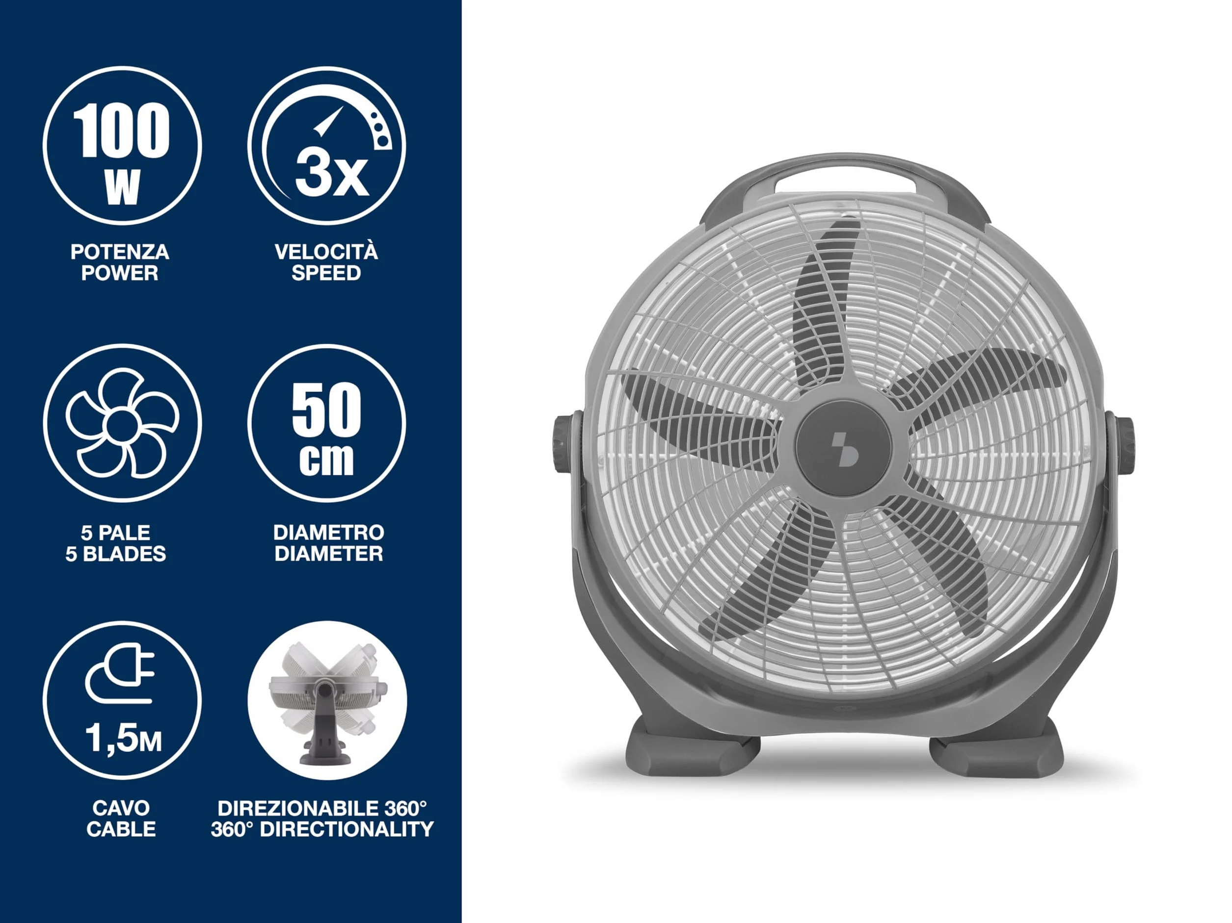 BEPER P206VEN560 wentylator podłogowy 100 W 5 ostrzy 3 prędkości szary