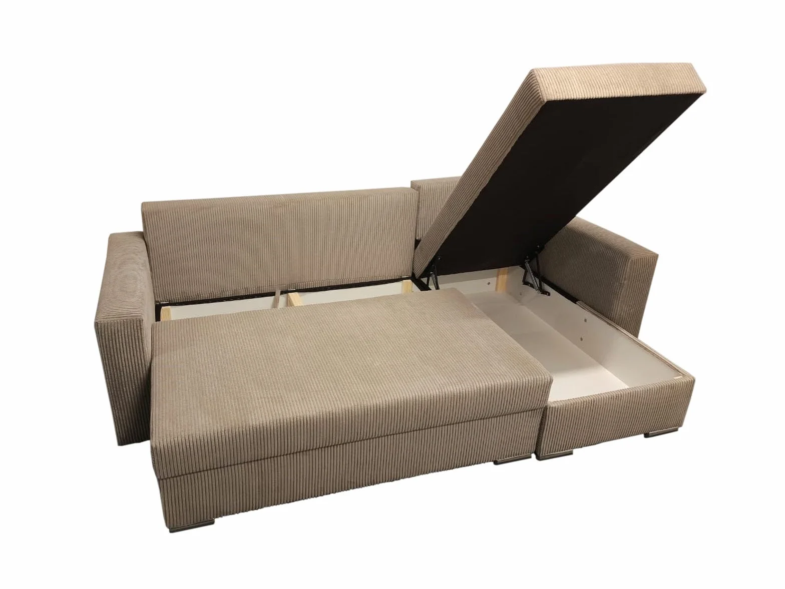 Narożnik Bravia z funkcją spania – Wolnostojący – Komfort i styl w minimalistycznej formie Automat ułatwiający rozkładnie – 235 x 140 x 90 cm – Zoom 6 (Brąz)