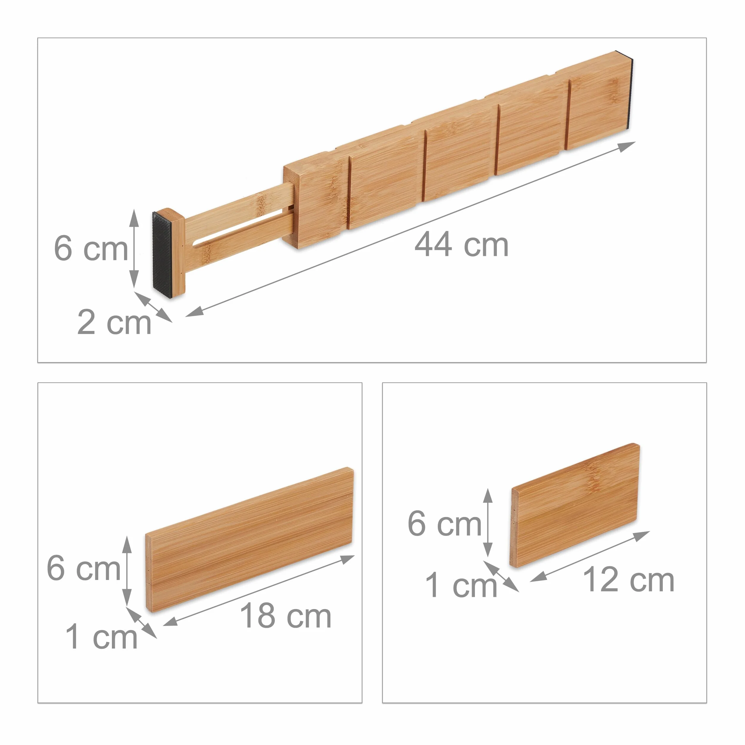 Relaxdays Separator do szuflad, 10-częściowy zestaw, regulowana długość od 34 do 44 cm, bambus, rozdzielacz szuflad kuchnia, naturalny, 1 sztuka