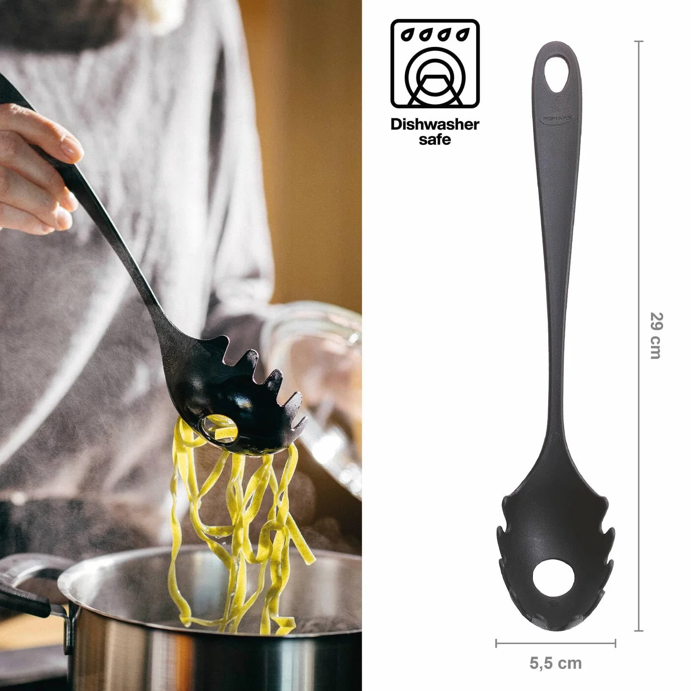 Fiskars Łyżka do makaronu 28,5 cm Essential plastikowa czarna