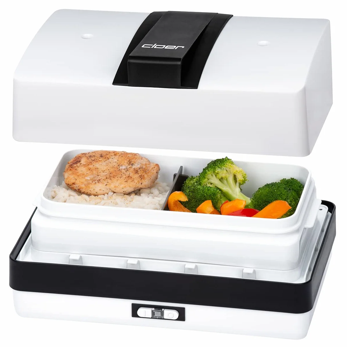 Cloer 800MBX Steamer do delikatnego podgrzewania potraw za pomocą pary, Lunch Care, Taca, lunch box (1,2 l) i kubek z miarką wchodzą w zakres, płyta do gotowania ze stali nierdzewnej
