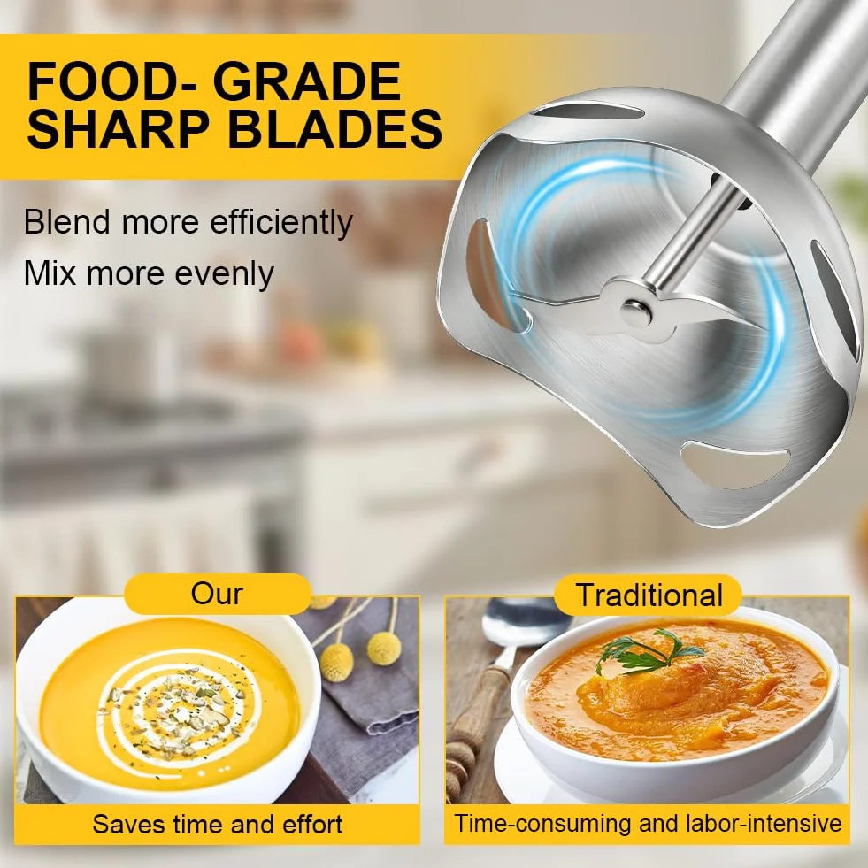 AXFEE Blender Ręczny, 400 W, Ze Stali Nierdzewnej, Elektryczny Blender Do Purierowania, Do Kuchni, Dla Niemowląt, Sałatek, Sosów, Puree