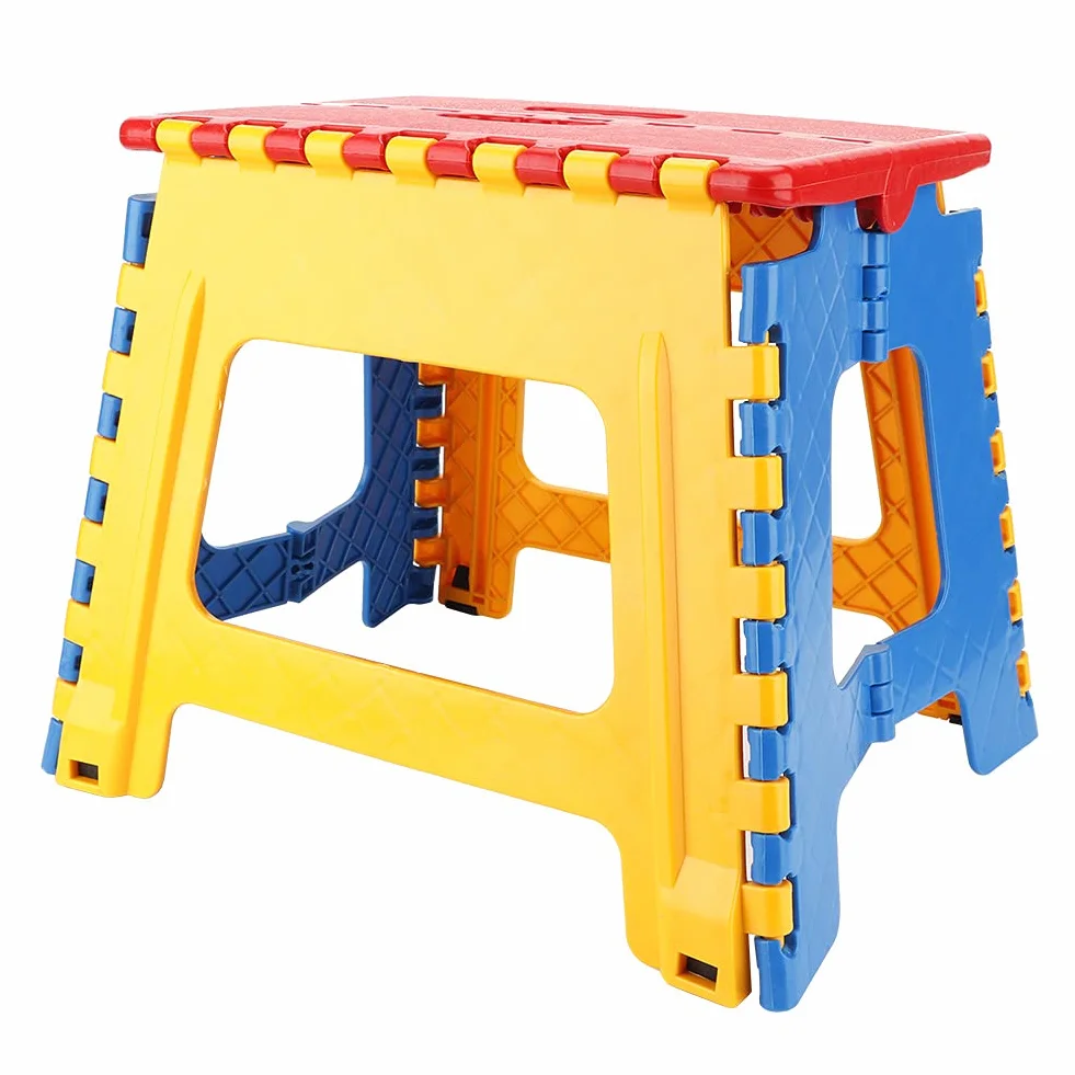 Składany Stołek Składany Plastikowy Stołek Małe Krzesło Zaawansowany Przenośny Stołek Dziecięcy 32 * 22,5 * 30cm (czerwone żółte tło niebieskie)