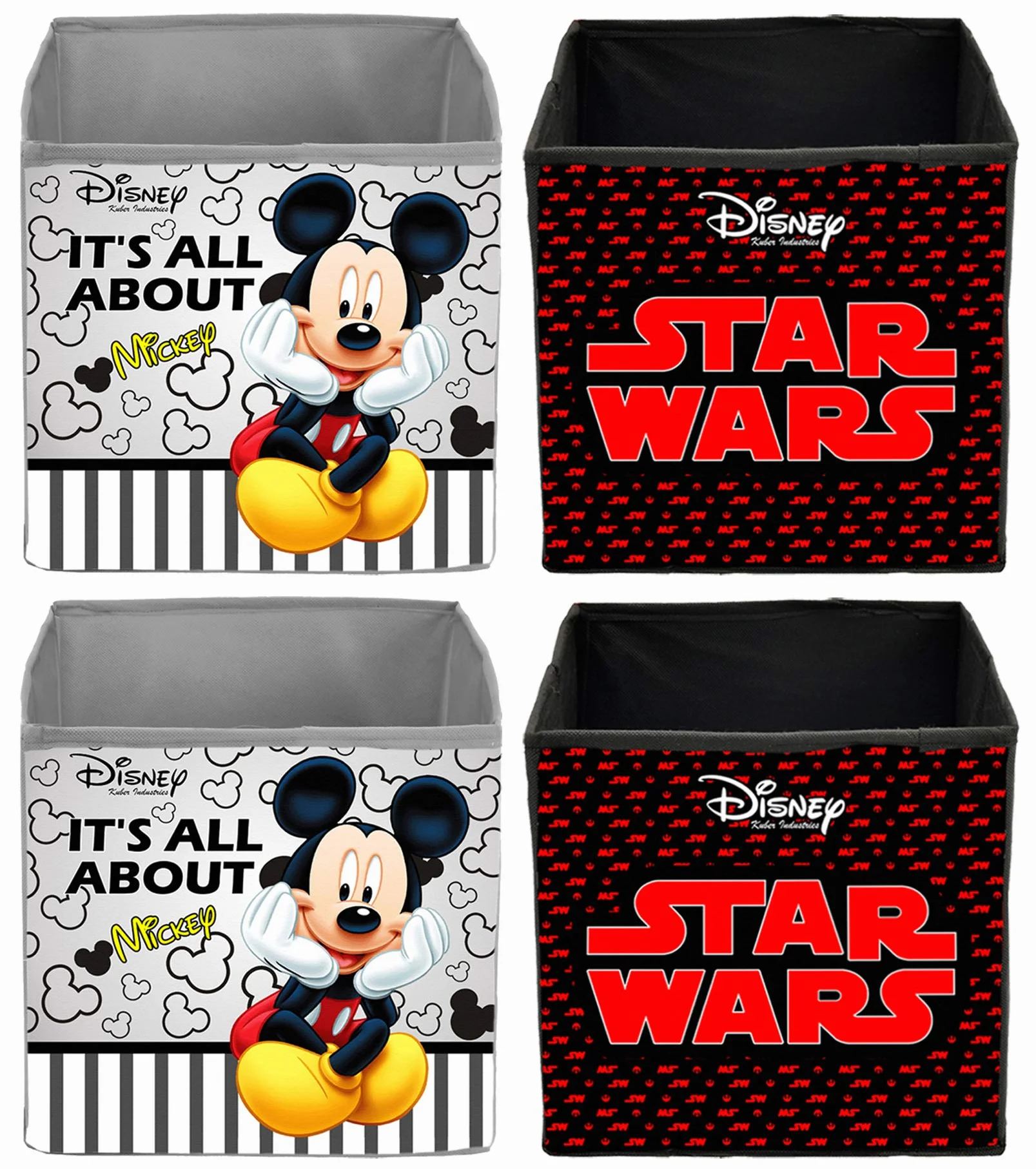 Kuber Industries Disney Print Włóknina, 4 sztuki, składana kostka do przechowywania zabawek, książek, butów pudełko do przechowywania z uchwytem, bardzo duże (szary i bordowy) - KUBMART16212