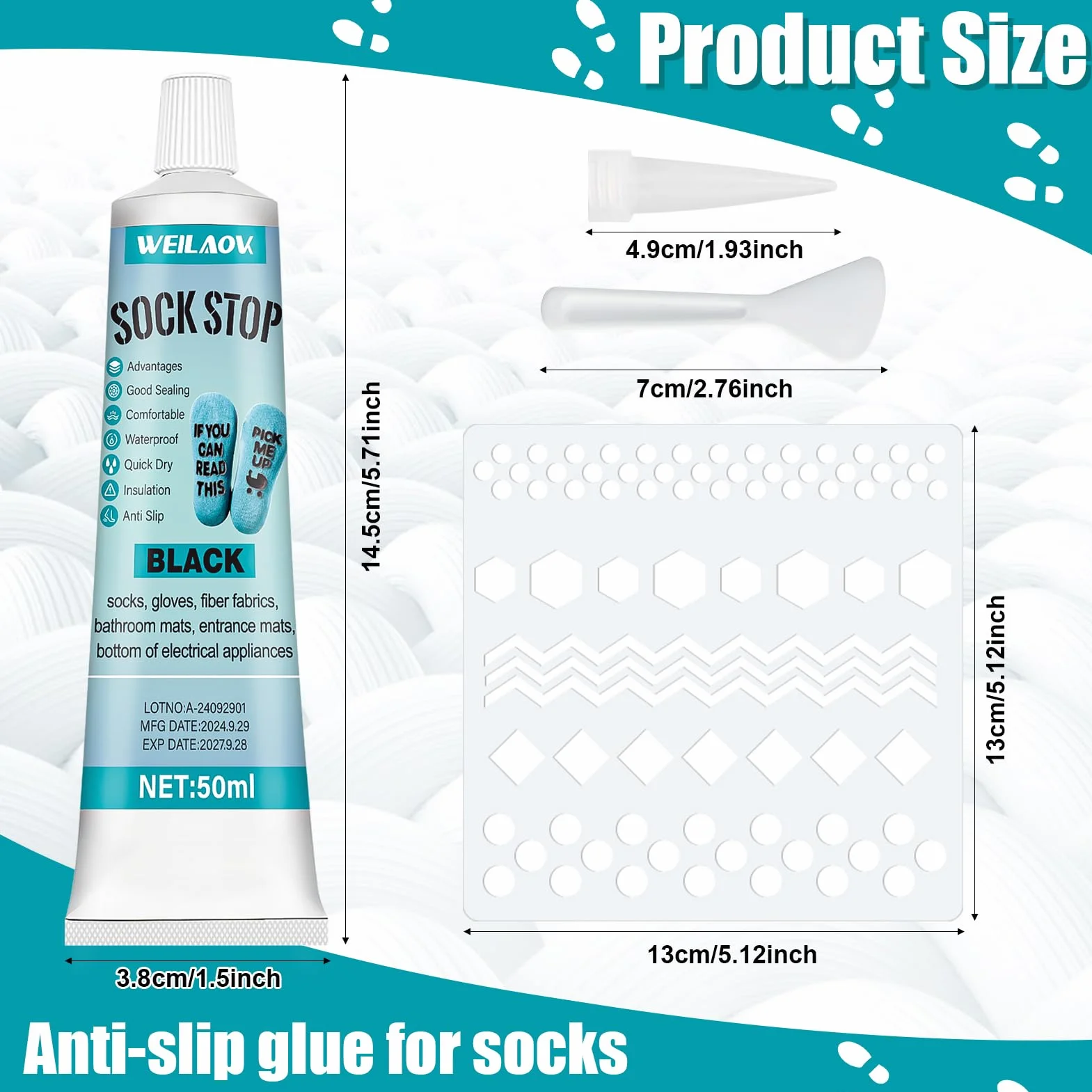 Sock Stop Liquid, antypoślizgowy zestaw skarpet, antypoślizgowe rozwiązanie skarpet, zmywalne, płynny klej antypoślizgowe skarpety, maty łazienkowe, czarne