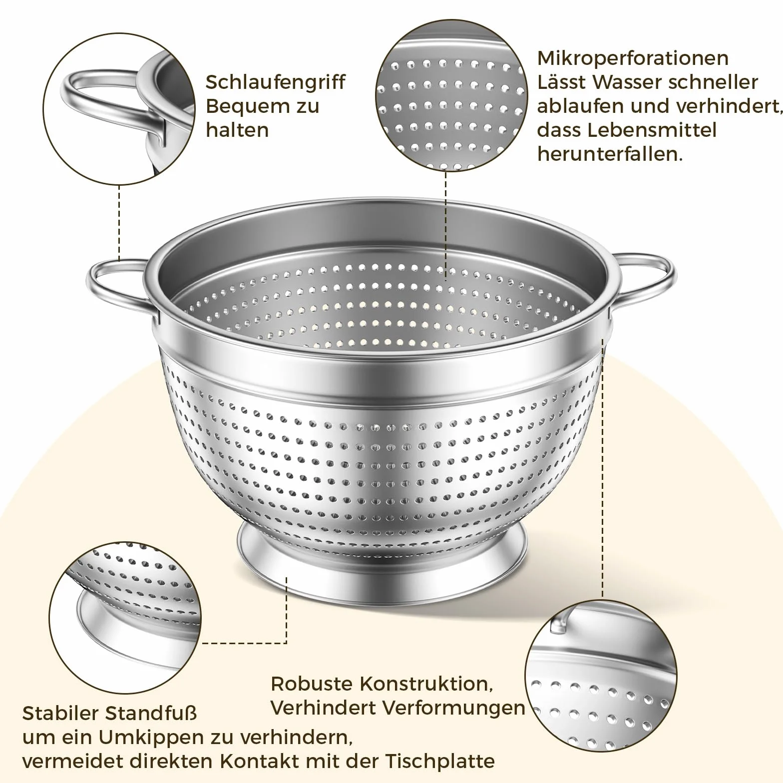 Sitko kuchenne ze stali nierdzewnej, 20/24/26 cm, metalowe sitko kuchenne z uchwytem – sitko o drobnych oczkach do mycia makaronu, warzyw, owoców i ryżu (5)