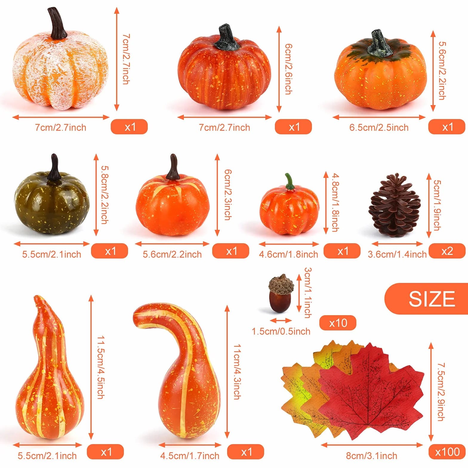 Zestaw dekoracji jesiennych, Kesote 120 szt. sztuczna dynia liść klonu dziękczynienia dekoracja stołu na Halloween, szyszki jodłowe