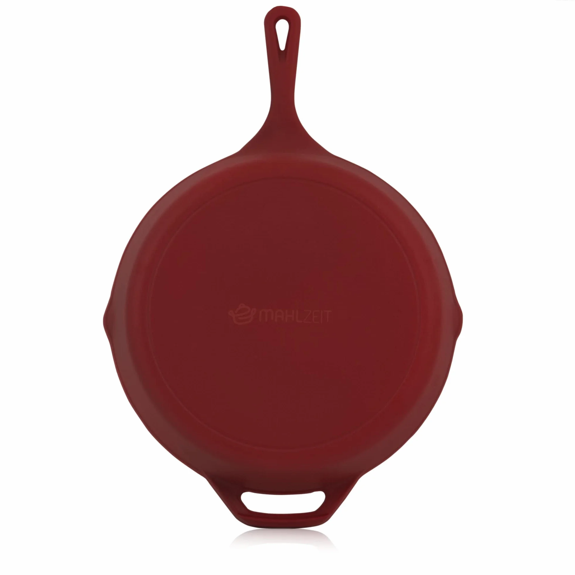 Mahlzeit Patelnia żeliwna z pokrywką | Ø 29,5 cm | Dark Cherry | patelnia z dwoma wylewkami | pokrywka patelni do grillowania, patelnia uniwersalna, patelnia żeliwna, patelnia z pokrywką, wysoka krawędź