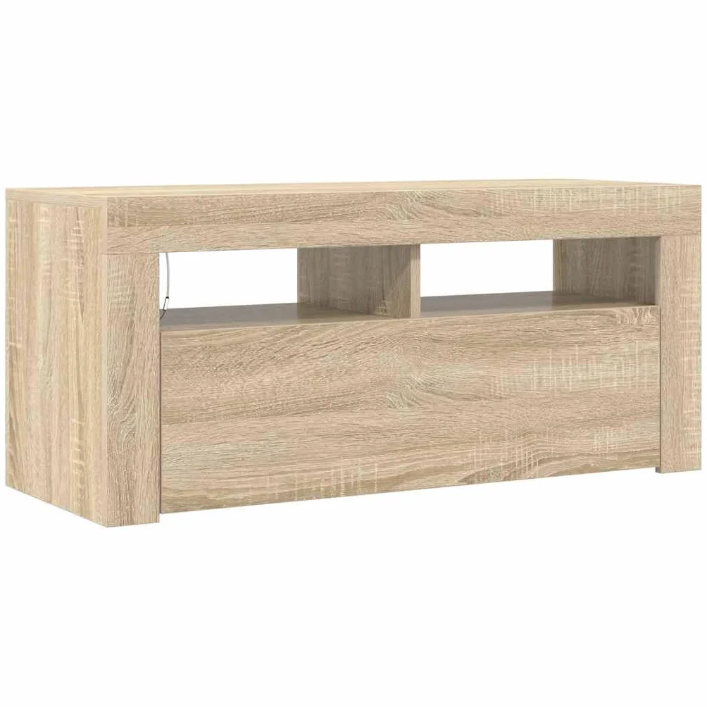 Szafka pod telewizor z diodami LED, dąb Sonoma 90 x 35 x 40 cm, nowoczesna szafka pod telewizor, wytrzymała uniwersalna podstawka pod telewizor, konsola multimedialna do salonu