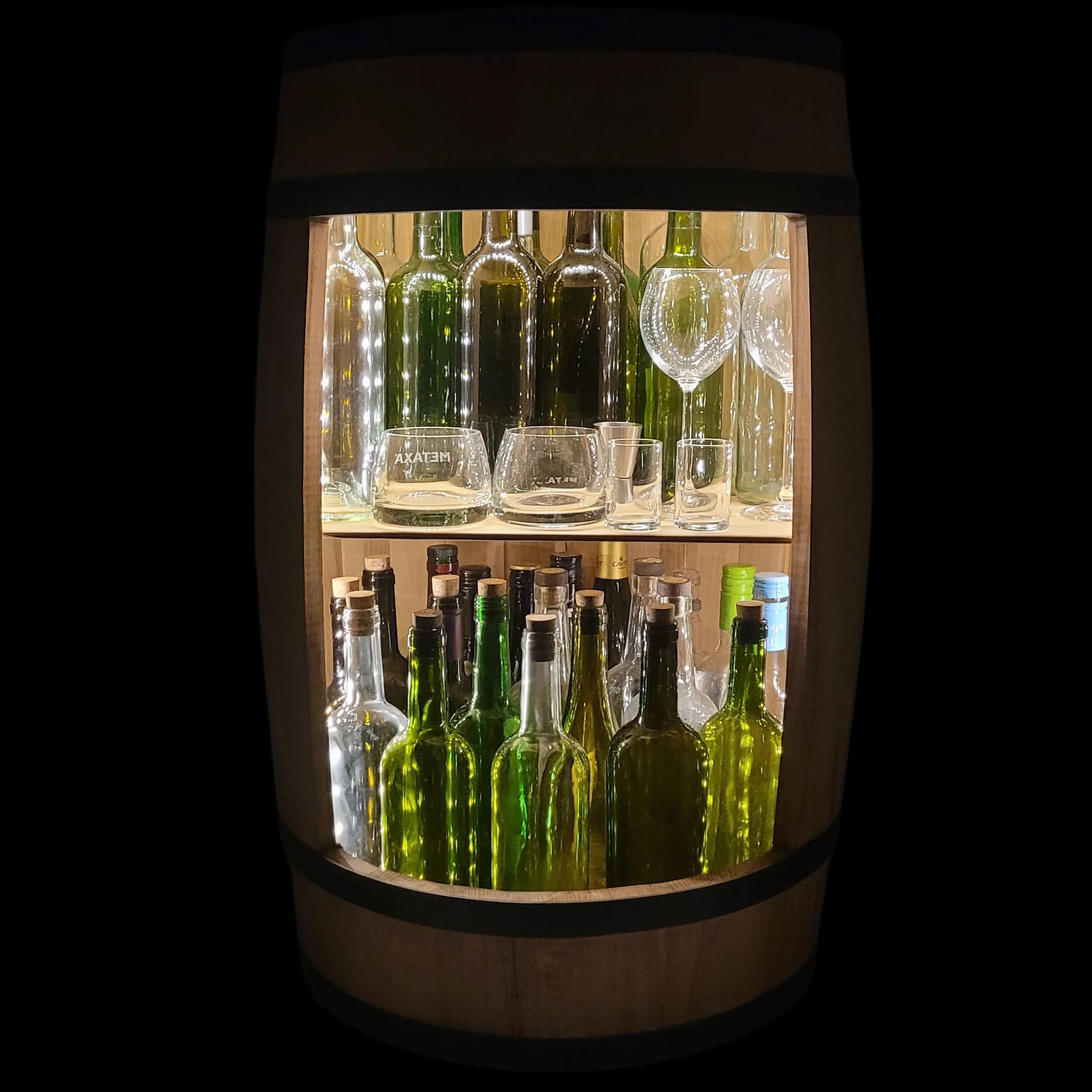 Minibar Szafka LED rustykalna, stolik barowy z drewna, 82 cm, beczka vintage do dekoracji domu, beczka na wino przekształcona w barek na alkohol i whisky, prezent dla mężczyzn