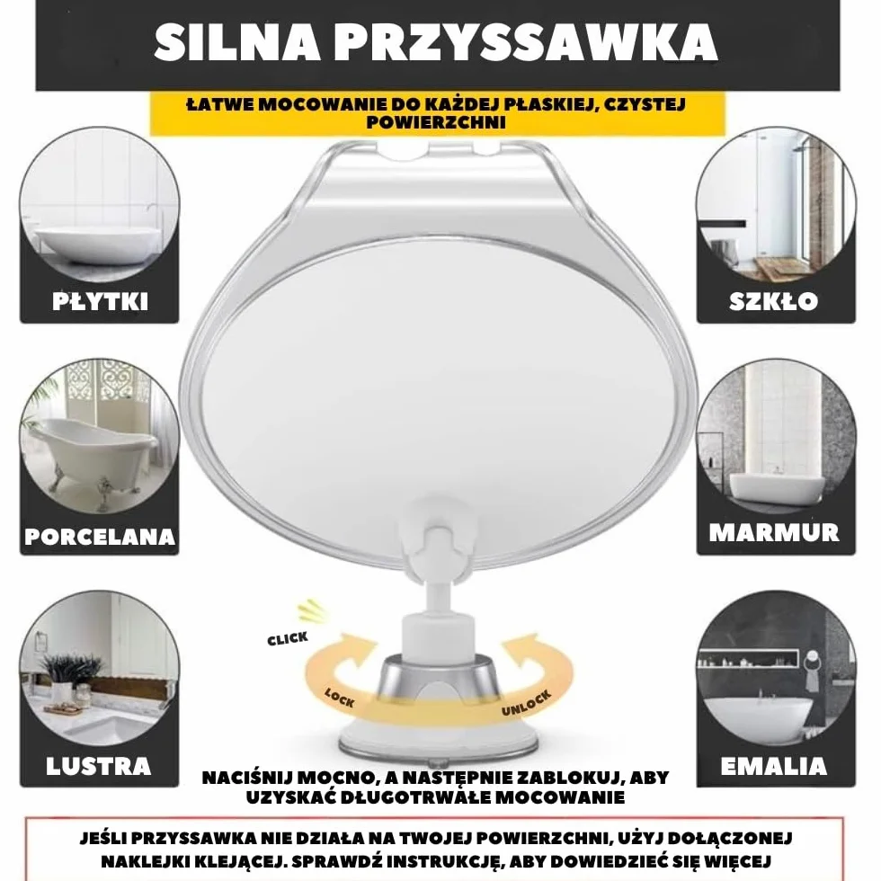 HONEYBULL Lustro Prysznicowe Fogless do Golenia - z Przyssawką, Uchwyt na Maszynkę do Golenia i Obrót 360° - Idealne do Łazienki, Bez Parowania, Łatwe w Montażu, Białe