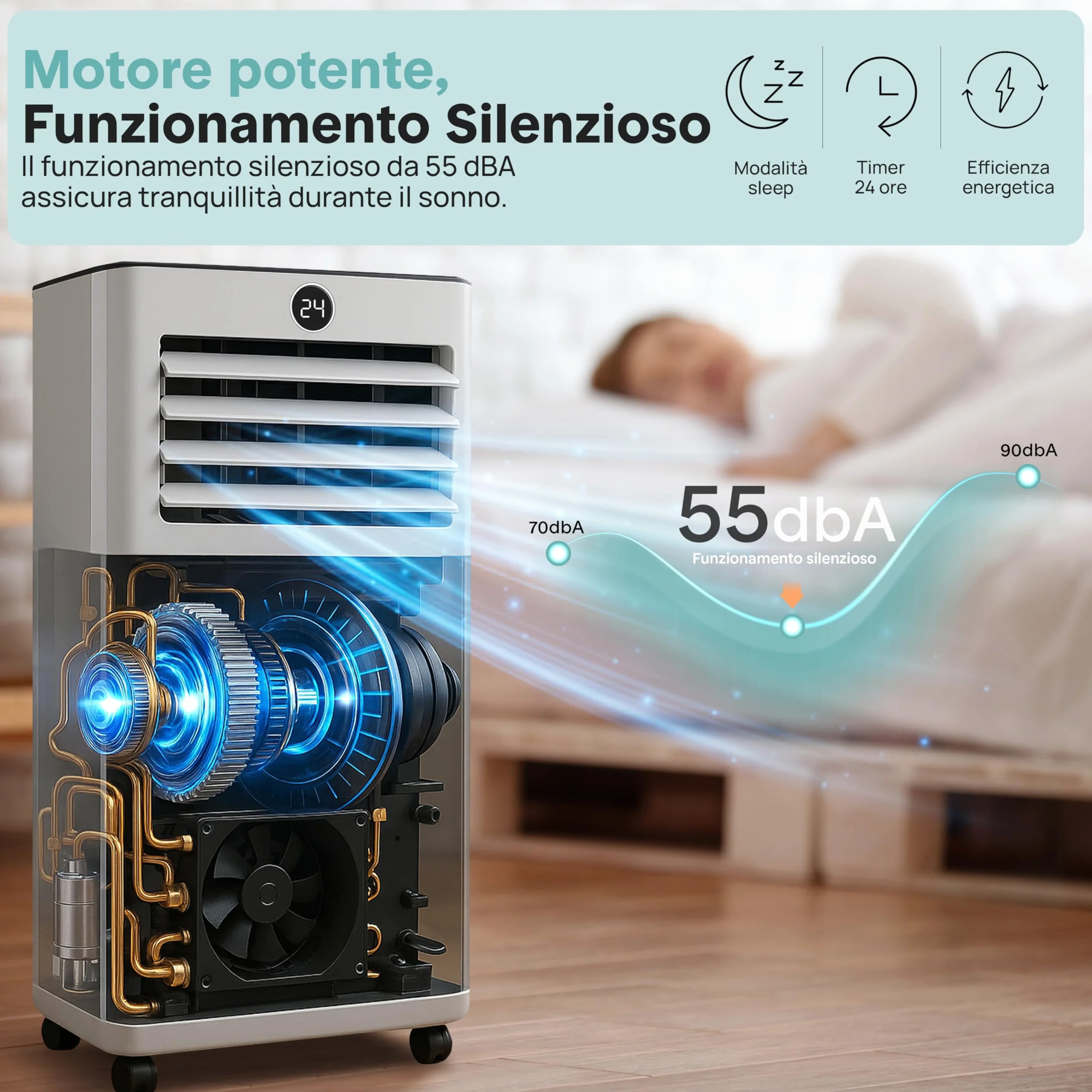 SereneLife przenośna klimatyzacja i ogrzewanie – mobilny klimatyzator 9000 BTU z zestawem okiennym, cicha praca, 3 tryby, 12-godzinny timer, funkcja Wi-Fi, do domu i biura