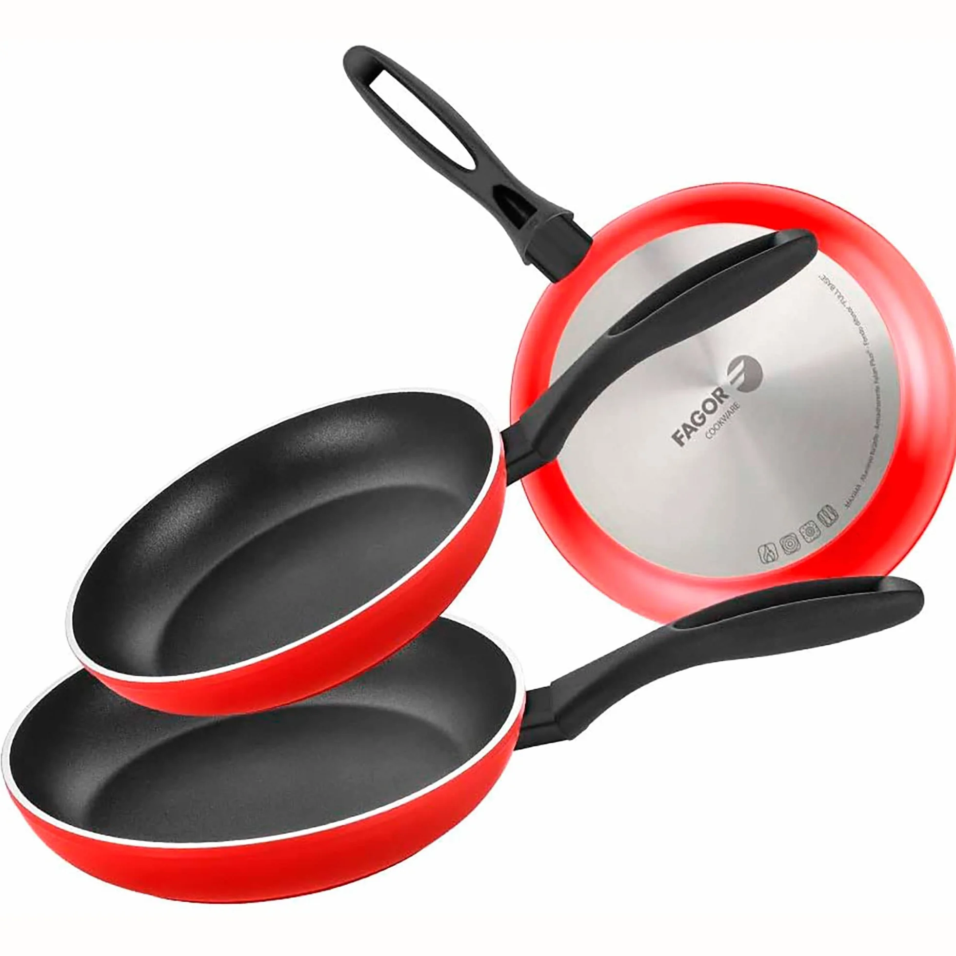 Fagor Maxima Zestaw 8 garnków indukcyjnych 20-24 cm 2 szklane pokrywki 3 patelnie 18-20-24 cm Rondel 16 cm Kute aluminium nieprzywierające bez PFOA Czerwony