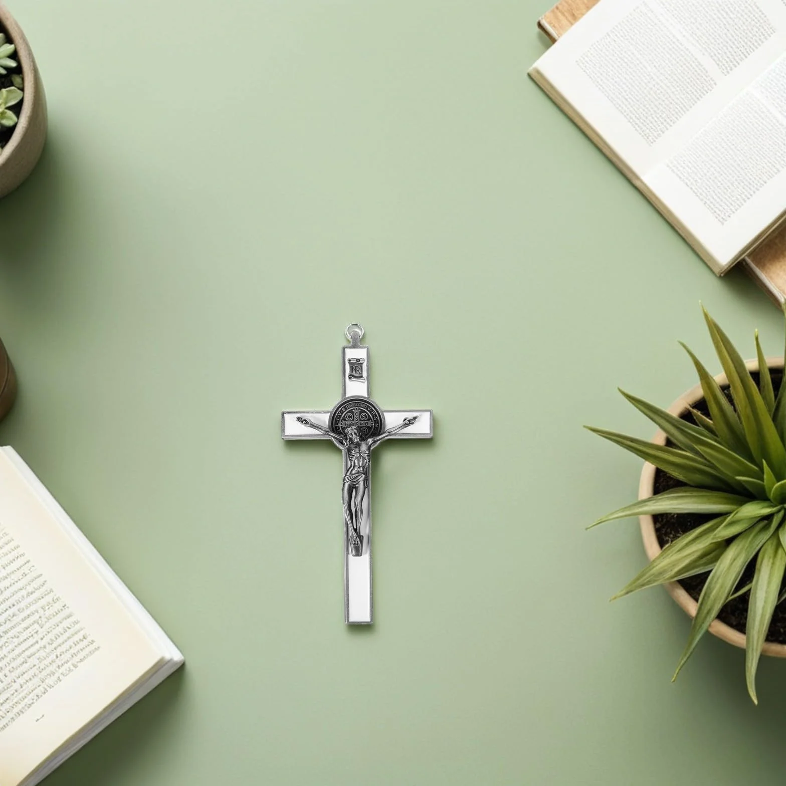 Sosoport Wall Crucifix Antique Metal Christian Cross Spiritual Wall Decor for Office Prayer And Catholic Households Classic Style Easy Installation