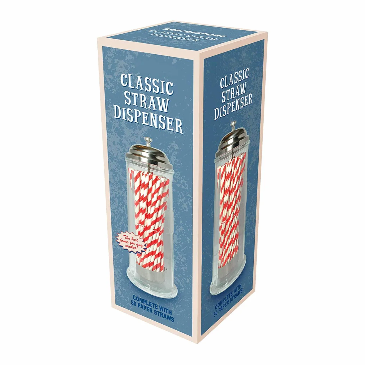 CKB LTD Szklany dozownik słomki w stylu retro, pojemnik na słomkę do picia, zestaw zawiera 50 papierowych słomek w paski, może być również używany jako słoik dezynfekujący, salon fryzjerski