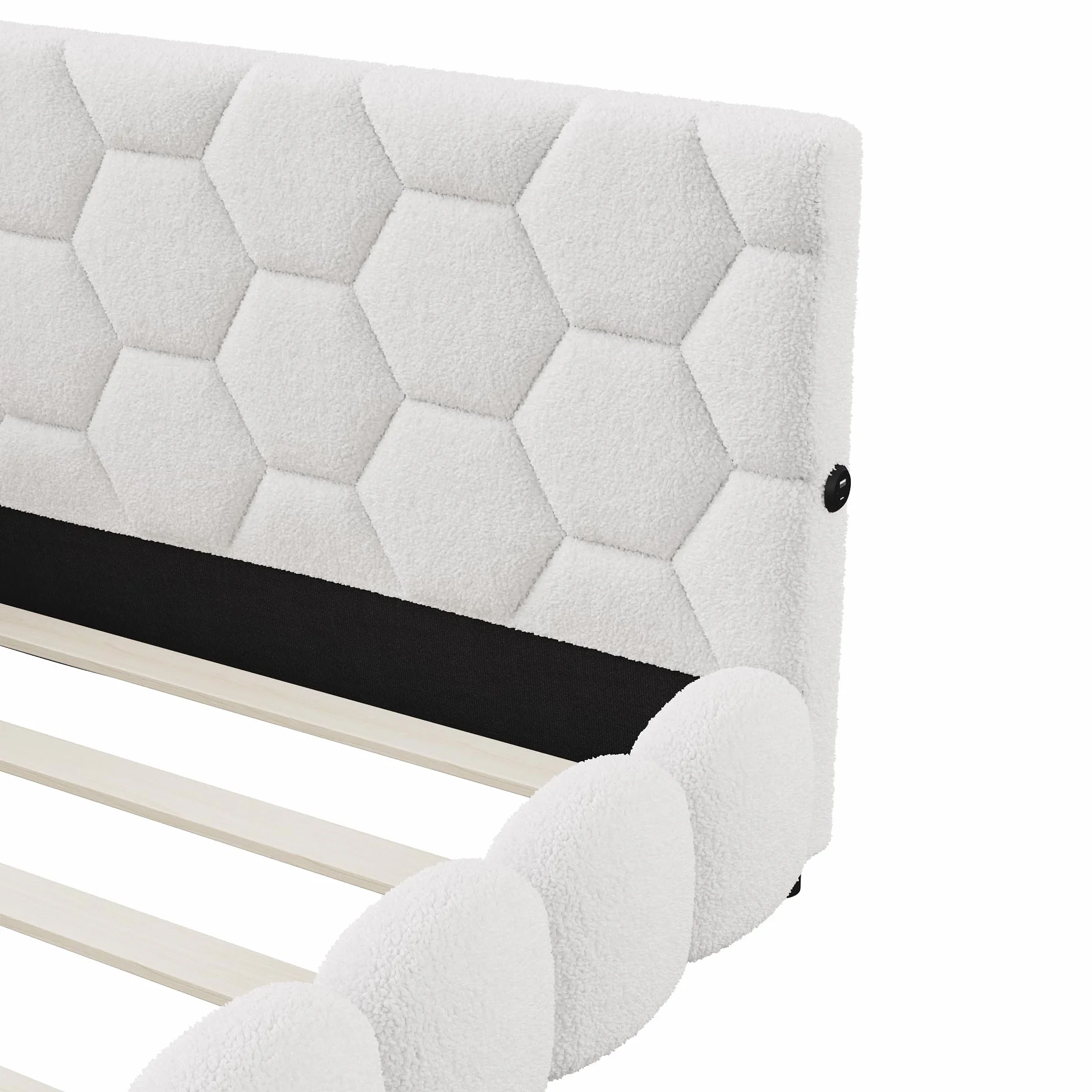 Łóżko tapicerowane z funkcją spania 140 x 200 cm z oświetleniem LED, łóżko dzienne ze stacją ładującą USB & Type-C, łóżko młodzieżowe w kształcie litery L, stelaż łóżka, bez materaca