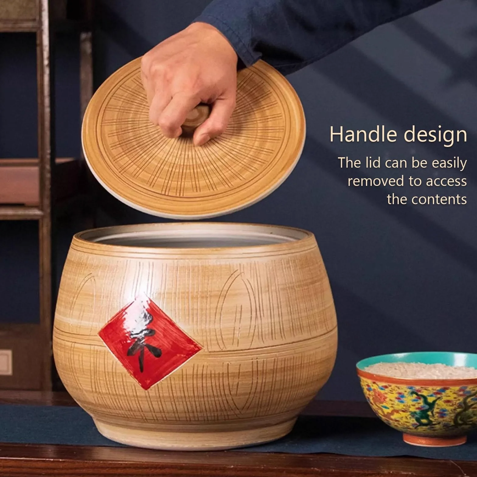 Ceramiczny słoik na ryż z nakrętką uszczelniającą, pojemnik kuchenny do przechowywania żywności, idealny do ryżu, mąki, fasoli, suszonych owoców, płatków owsianych i herbaty