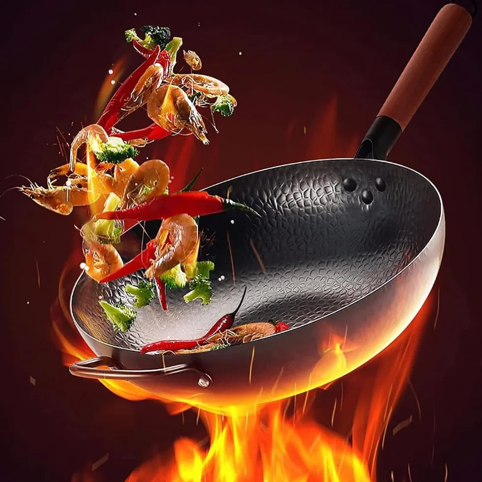 Wok żeliwny, Z Głębokim Dnem Z Powłoką Nieprzywierającą, Odpowiedni Do Kuchenek Indukcyjnych, Z Pokrywką I Koszykiem Do Gotowania Na Parze (34cm)