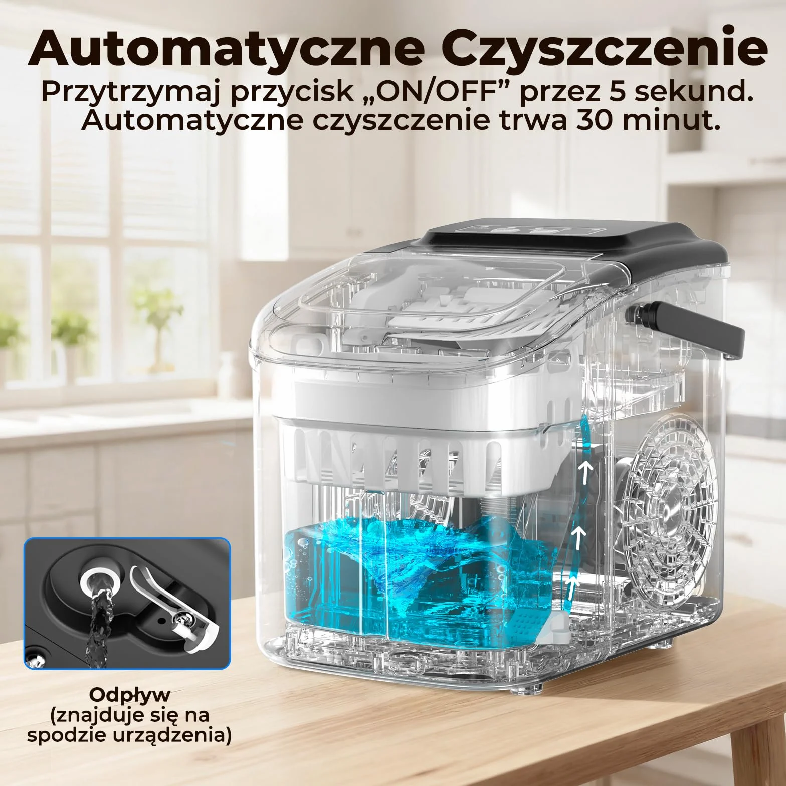 Maszyna do Lodu 12KG/24H Samoczyszczenie Zbiornik 1.2L 2 Rozmiary Kostek Lodu Czarny