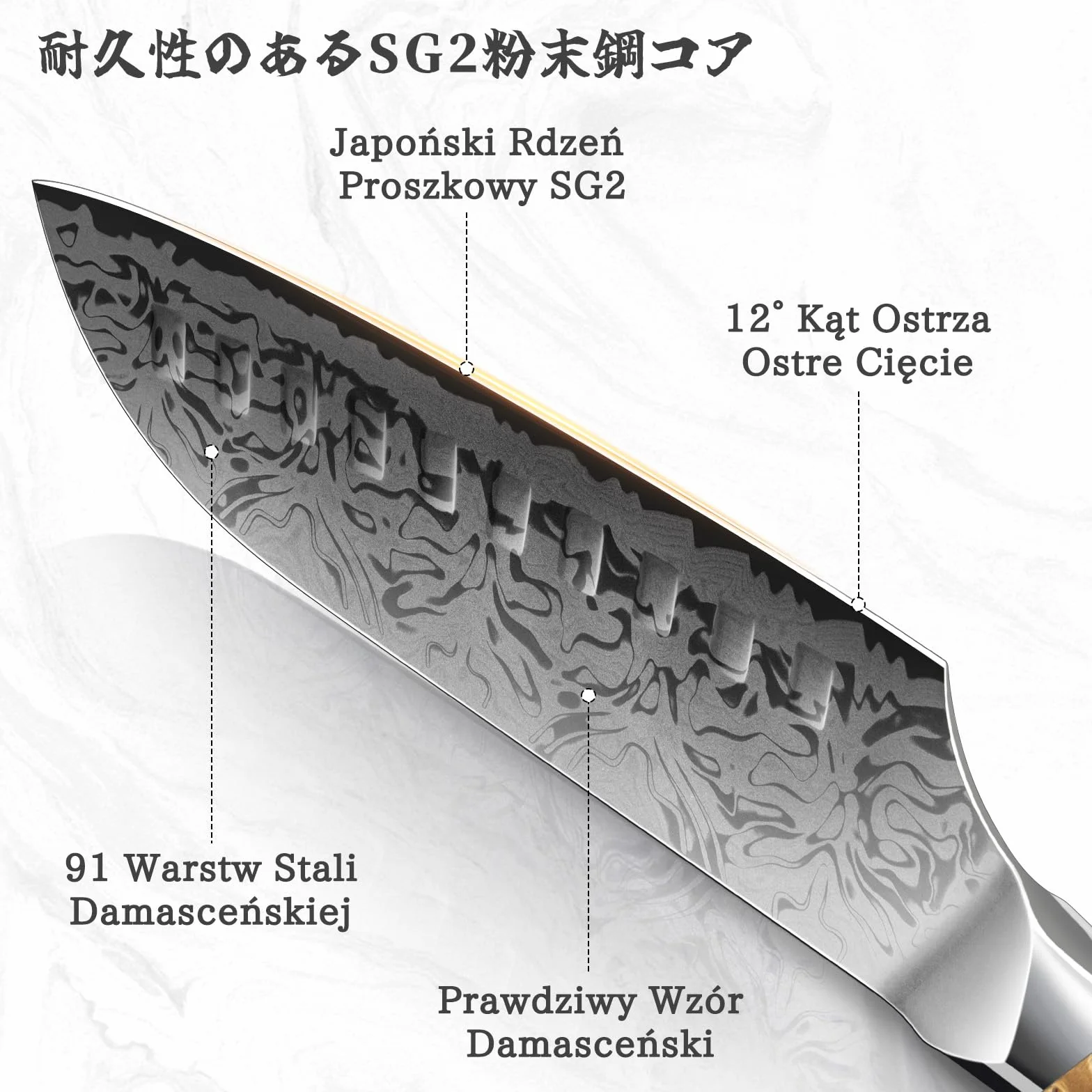 SHAN ZU Damascus Santoku-mes, 18 cm Japans keukenmes, gemaakt van 91 lagen damaststaal en SG2-poederstaal, handgesmeed professioneel koksmes, ergonomisch handvat van esdoornhout - White Tiger-serie