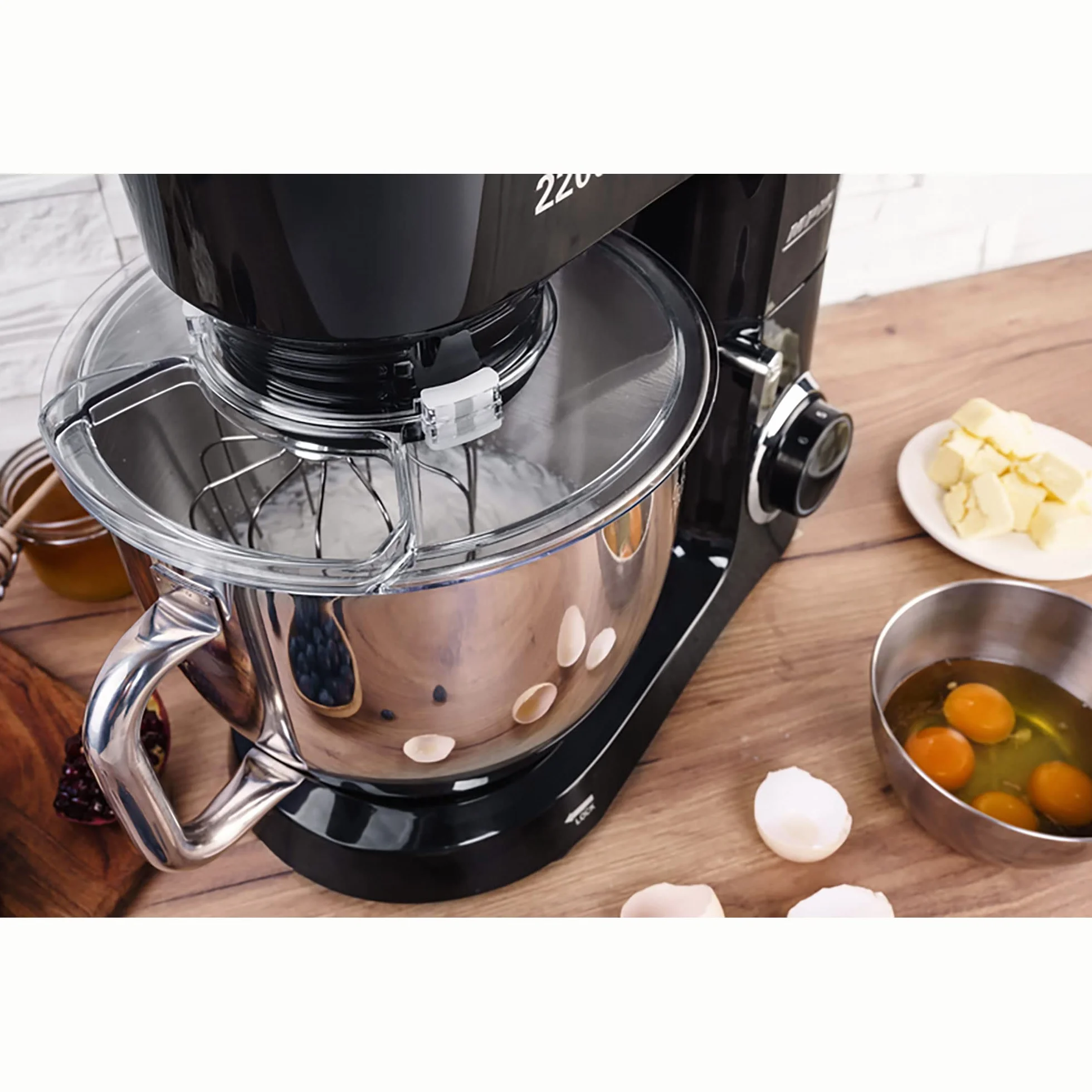 MPM MRK-19B robot kuchenny, piekarnia, profesjonalny blender, ugniatarka, ciasto, orbital + waga, 2200 W, maks. 6,5 l, miska ze stali nierdzewnej, 6 stopni prędkości + funkcja pulsu, system