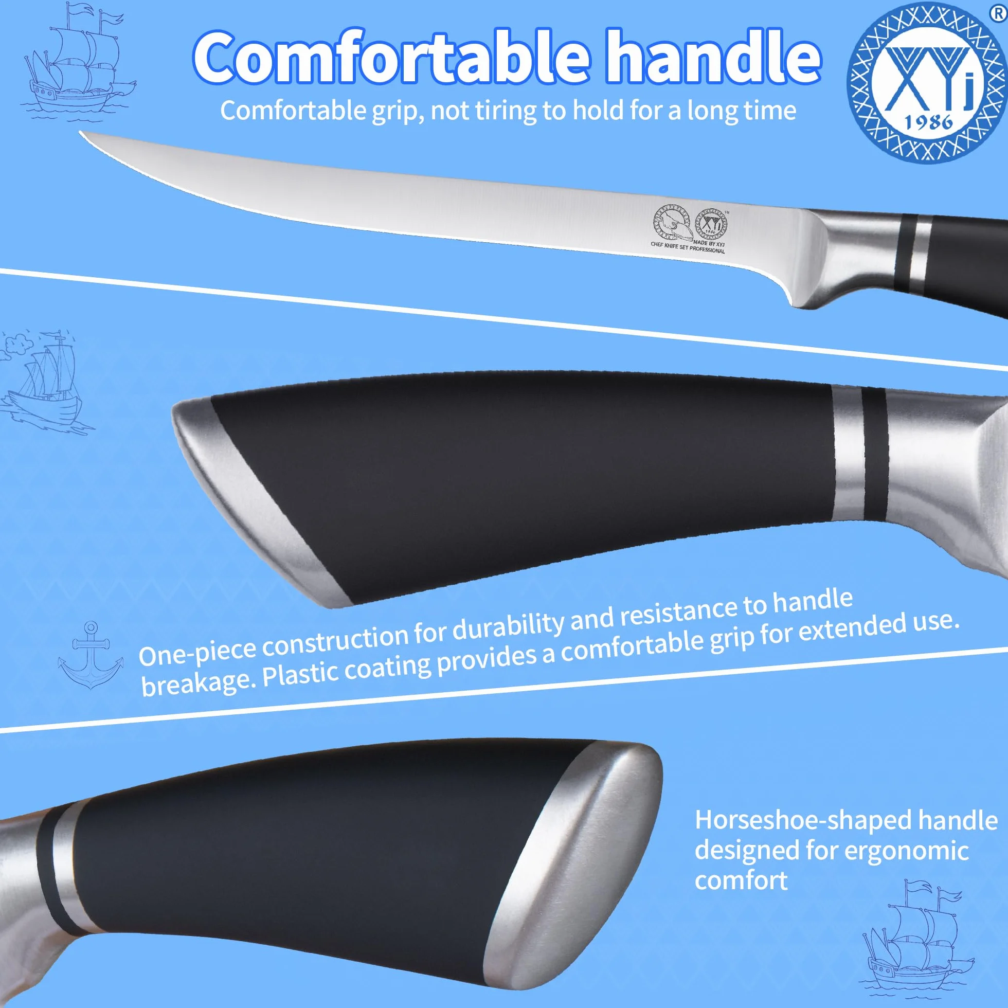 XYJ Professional Kitchen Knife,8 Inch Razor Sharp Stainless Steel Filleting Knife,Salmon Fish Meat Carving Steak Knife,Deboning Knife With Sheath Case