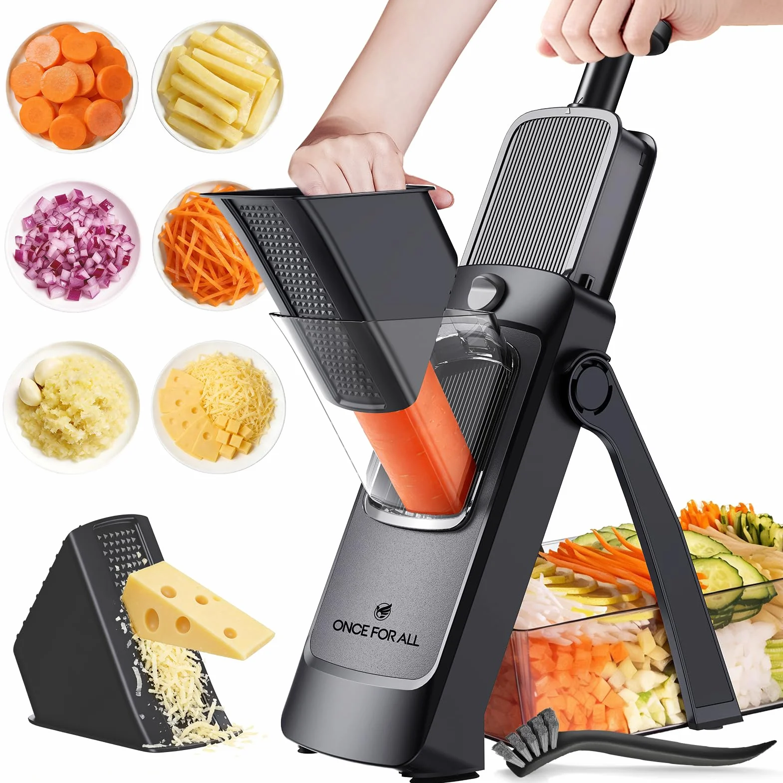 ONCE FOR ALL Krajalnica do warzyw Mandolina Regulowana grubość Ziemniak Cebulka Chopper Kitchen Chopping Artifact Wielofunkcyjny Cutte (Upgrade - czarny)
