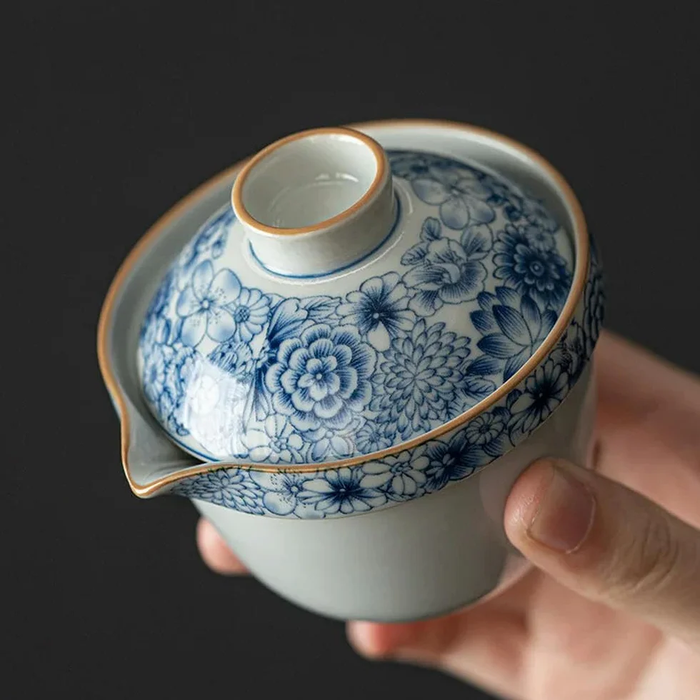 Dzbanek z prezentami Podróżny zestaw do herbaty Kwiaty ceramiczne Zestawy do herbaty Zestaw do herbaty Herbata Kung Fu Porcelana Gaiwan Filiżanka Miska Ceremonia parzenia herbaty(Travel Teaware Set)