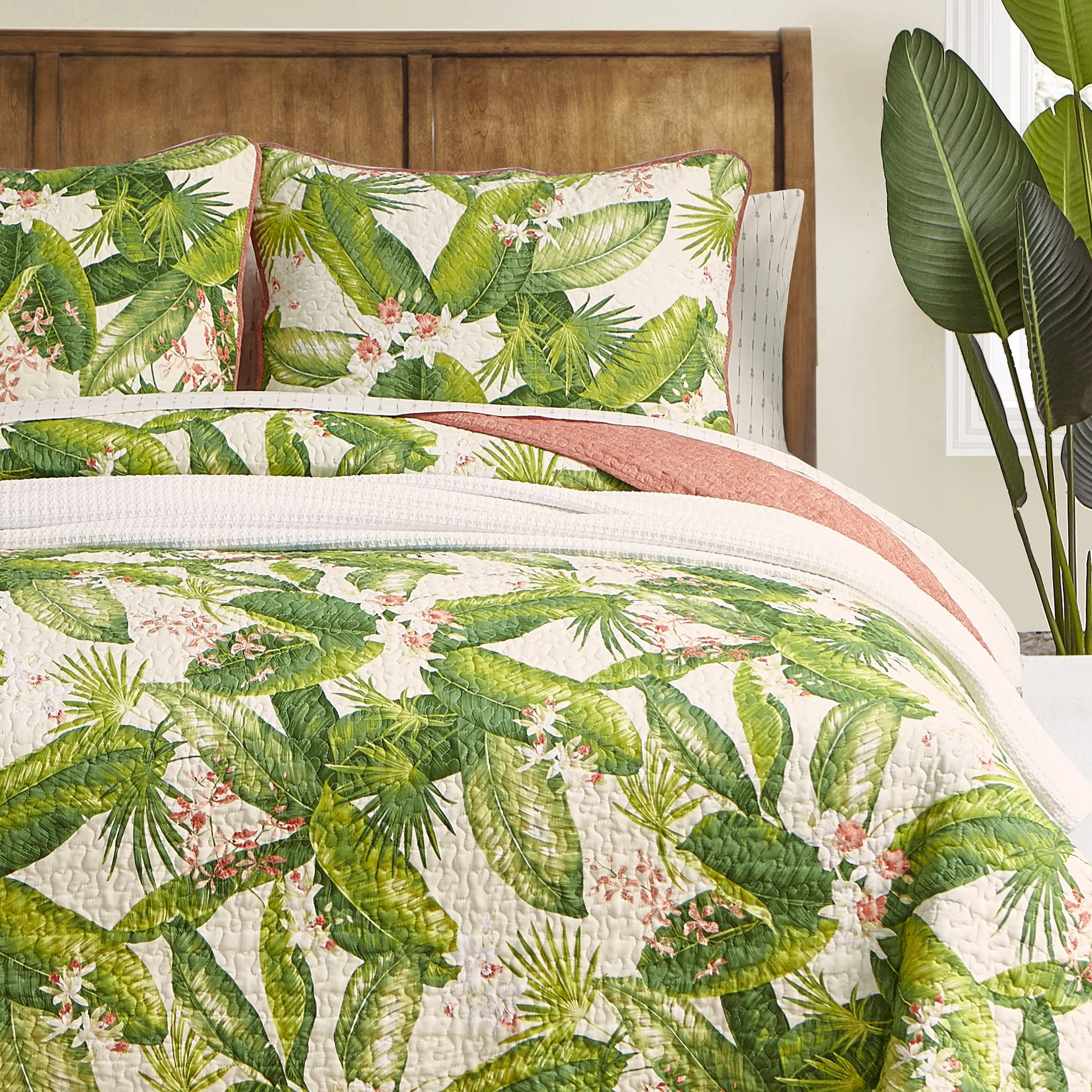 Tommy Bahama Zestaw kołdry Queen bawełna ecru dwustronna oddychająca pościel z poszewkami