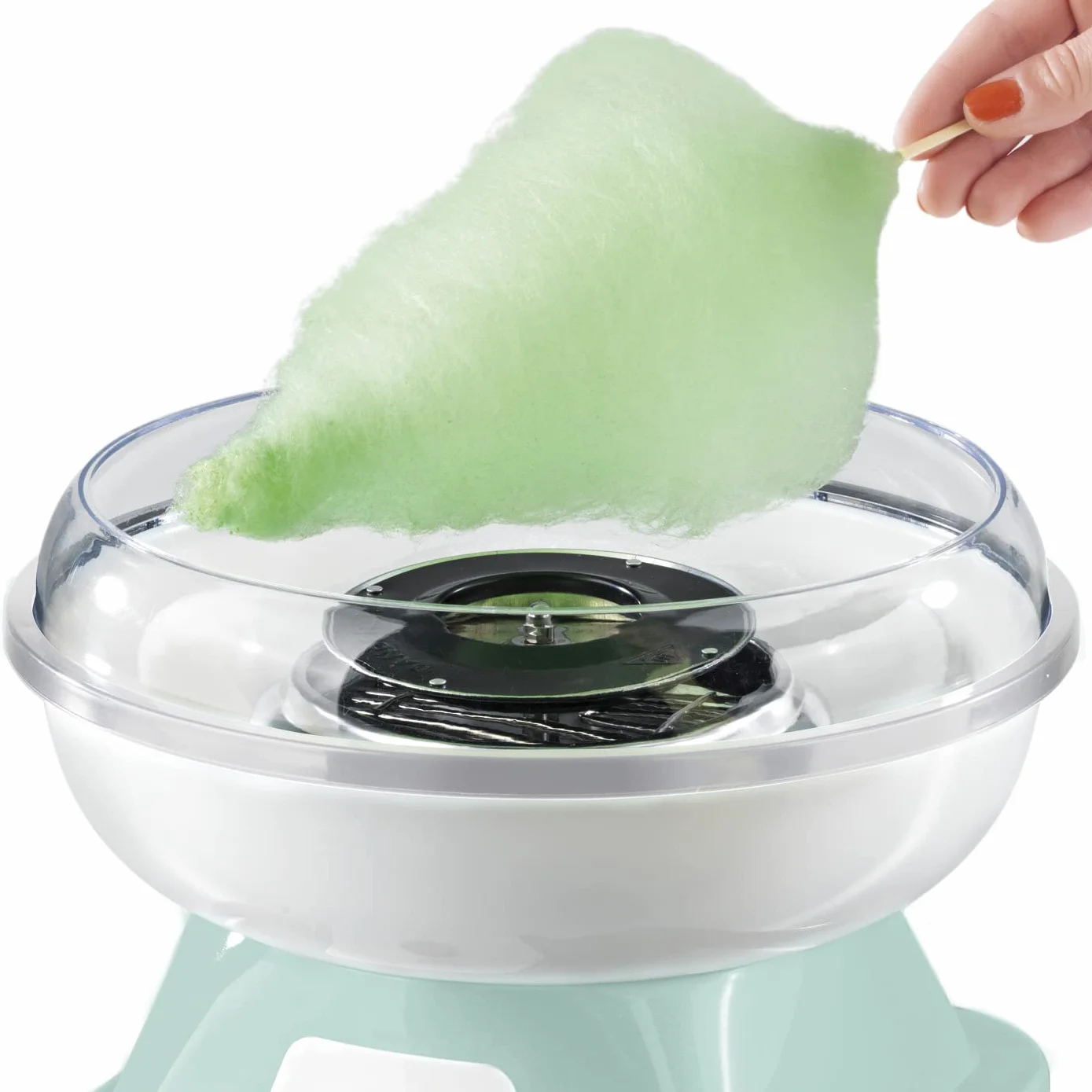 GOURMETmaxx Maszynka do waty cukrowej do domu, oryginał z 10 pałeczkami i łyżeczką pomiarową w nostalgicznym wzornictwie retro w kolorze miętowym | Cotton Candy najwyższej jakości na każdą okazję