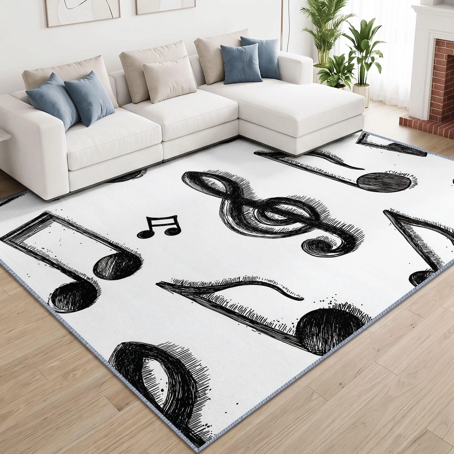 Minimalistyczny szkicowy dywan do salonu, 100 x 160 cm, klucz wiolinowy, można prać w pralce, dywan do sypialni, miękki dywan z krótkim włosiem, antypoślizgowy, klasyczny dywan do jadalni, biura