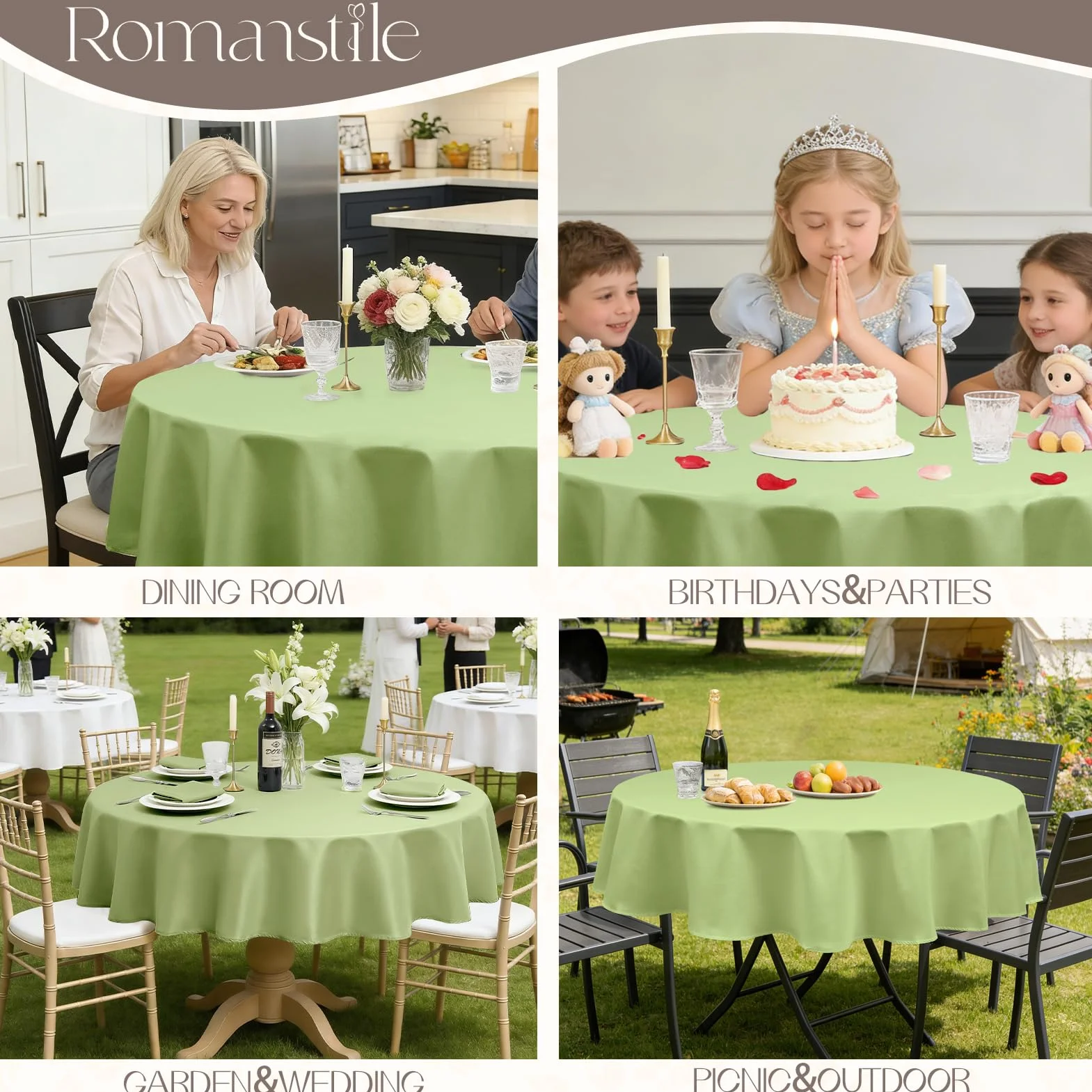 Romanstile Mały okrągły obrus na zewnątrz, 100 cm, jasnozielony, zmywalny, odporny na wodę, do imprez, balkonu, jadalni, ogrodu, wiosna, Wielkanoc